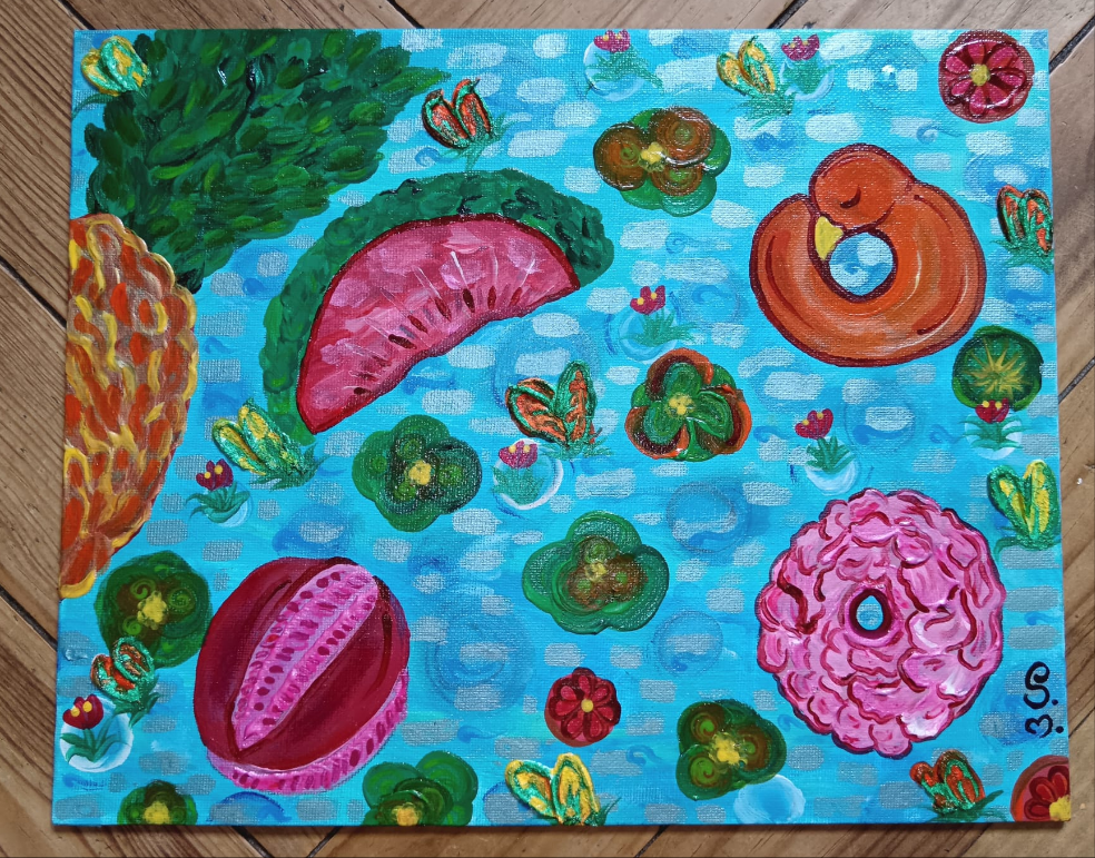 Tableau décoratif ''Une marre, Une piscine'' Exemplaire unique signé avec certificat d'authenticité/ Année 2025