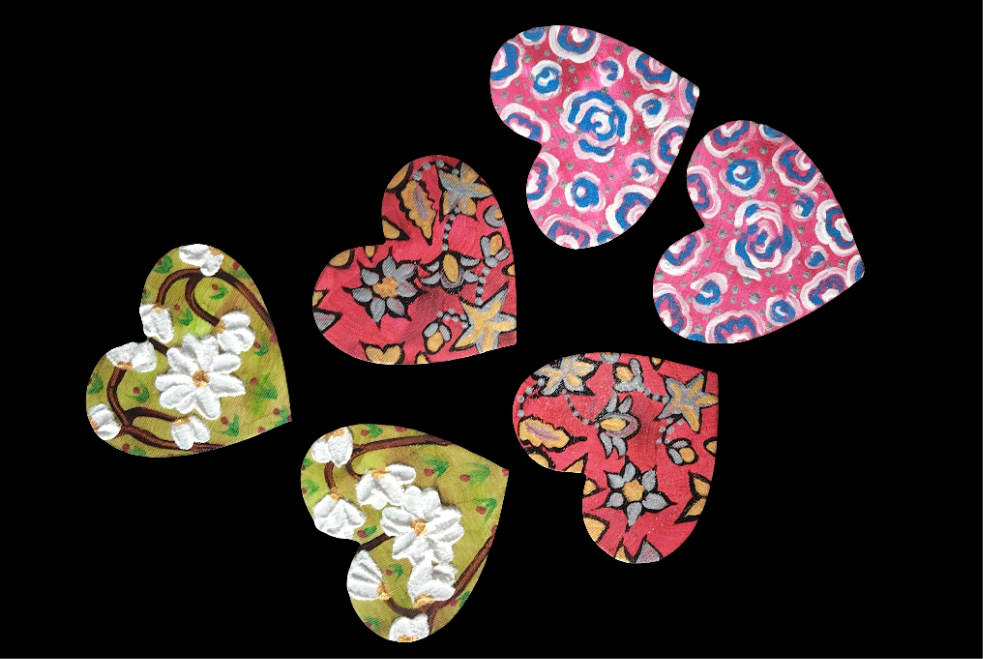 Duo de cœur "Roses en bleu" Mini toile aimantée artisanale - Exemplaire unique / Collection Coeur bohème N°1