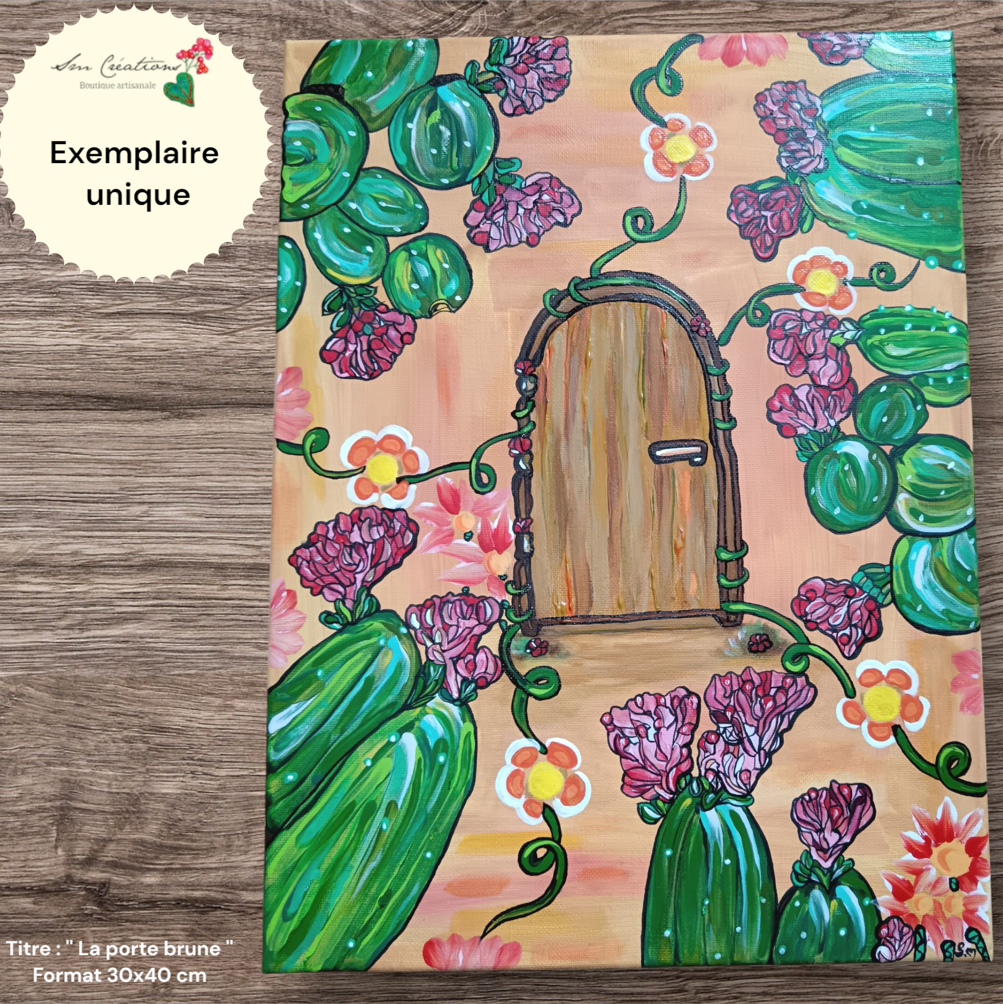 Toile Canva "La porte brune" Année 2025 Exemplaire unique signé Sm