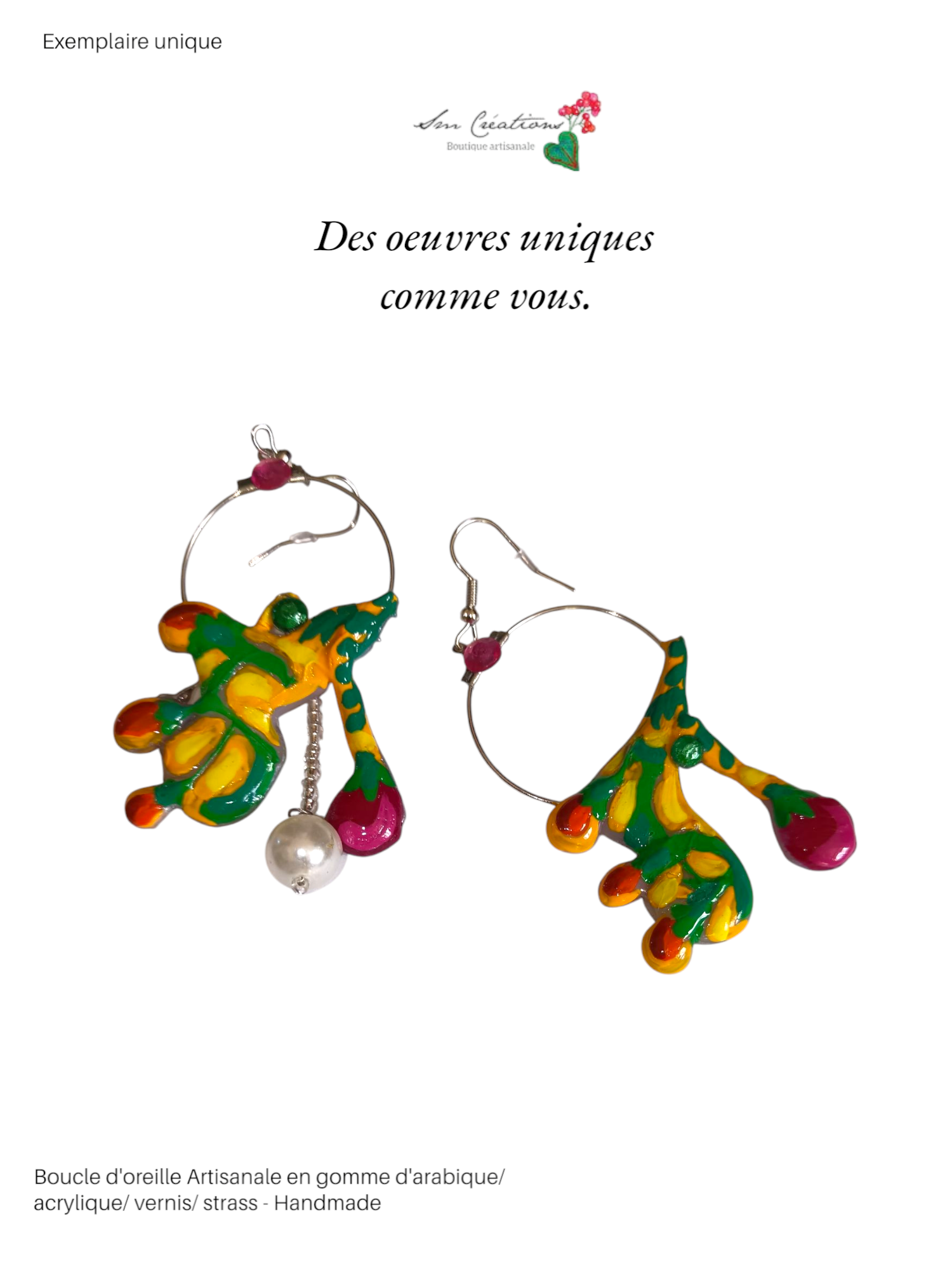 Boucle d'oreille Artisanale en Gomme D'arabique/ Acrylique - "Cactus in Love" - Printemps/ Eté 2025