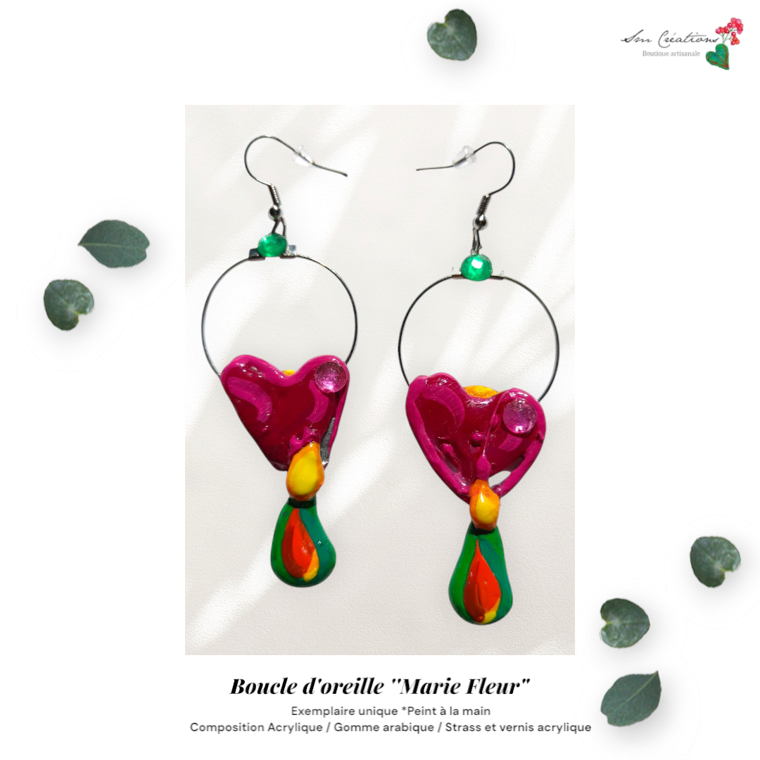 Boucle d'oreille Artisanale en Gomme D'arabique/ Acrylique - "Cactus in Love" - Printemps/ Eté 2025