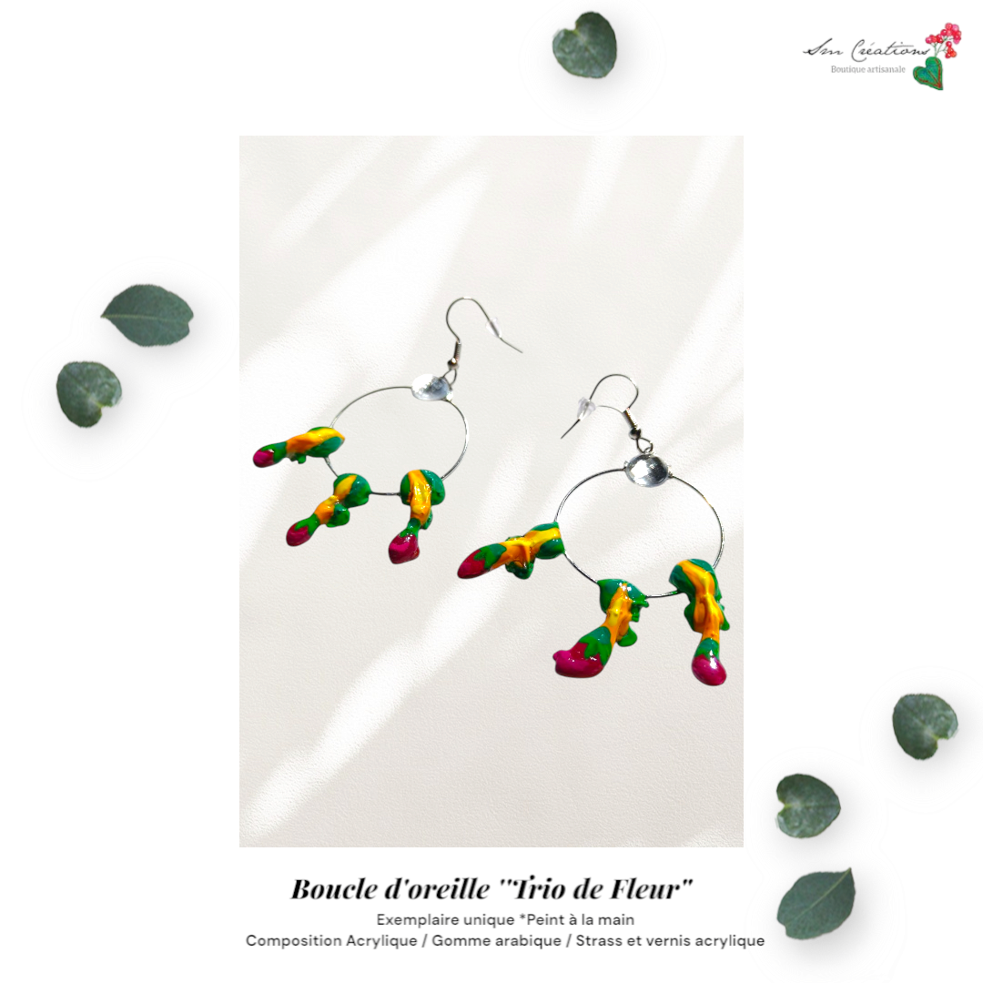 Boucle d'oreille Artisanale en Gomme D'arabique/ Acrylique - "Cactus in Love" - Printemps/ Eté 2025