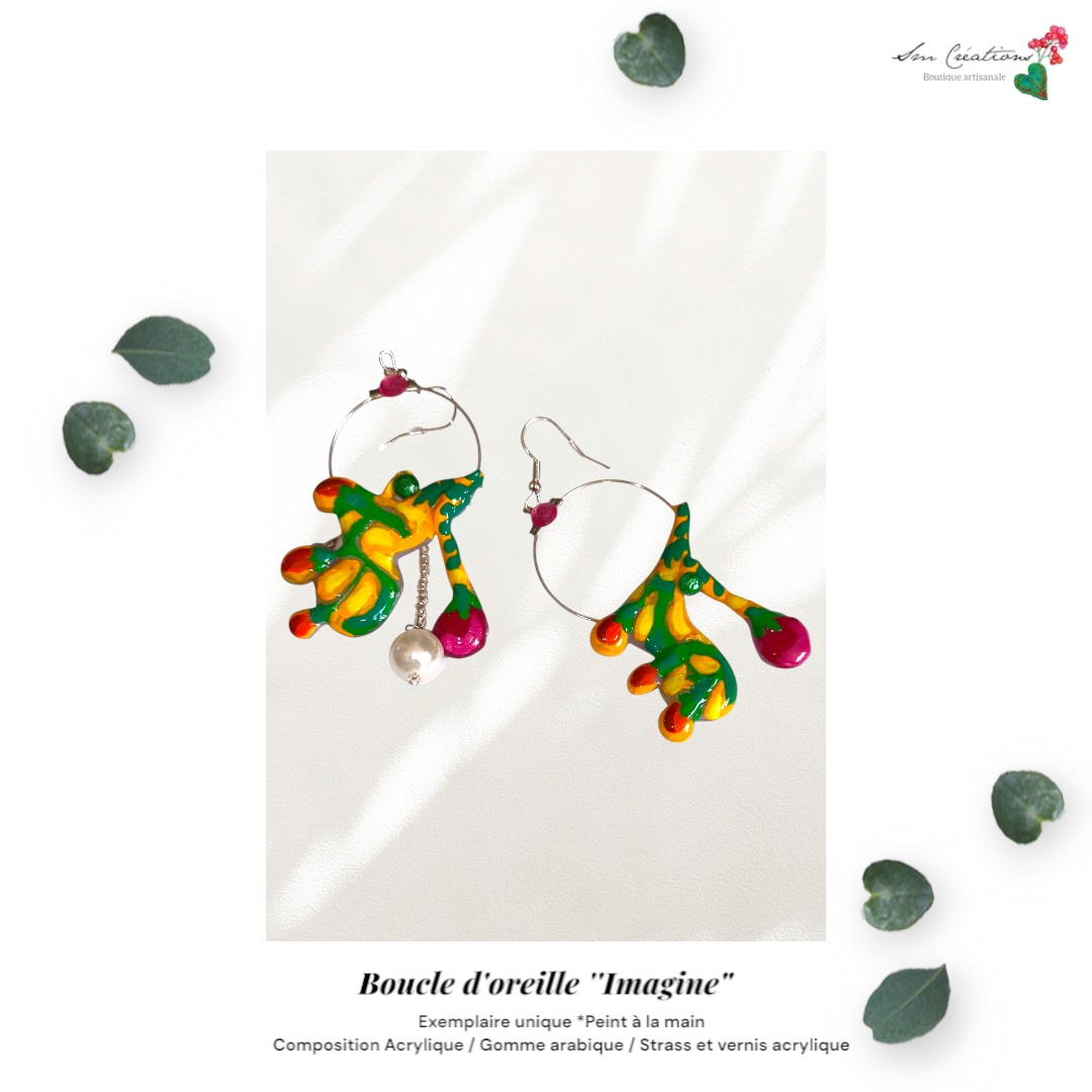 Boucle d'oreille Artisanale en Gomme D'arabique/ Acrylique - "Cactus in Love" - Printemps/ Eté 2025