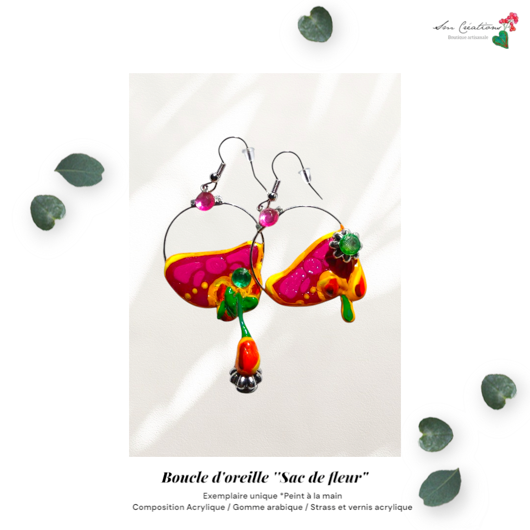 Boucle d'oreille Artisanale en Gomme D'arabique/ Acrylique - "Cactus in Love" - Printemps/ Eté 2025