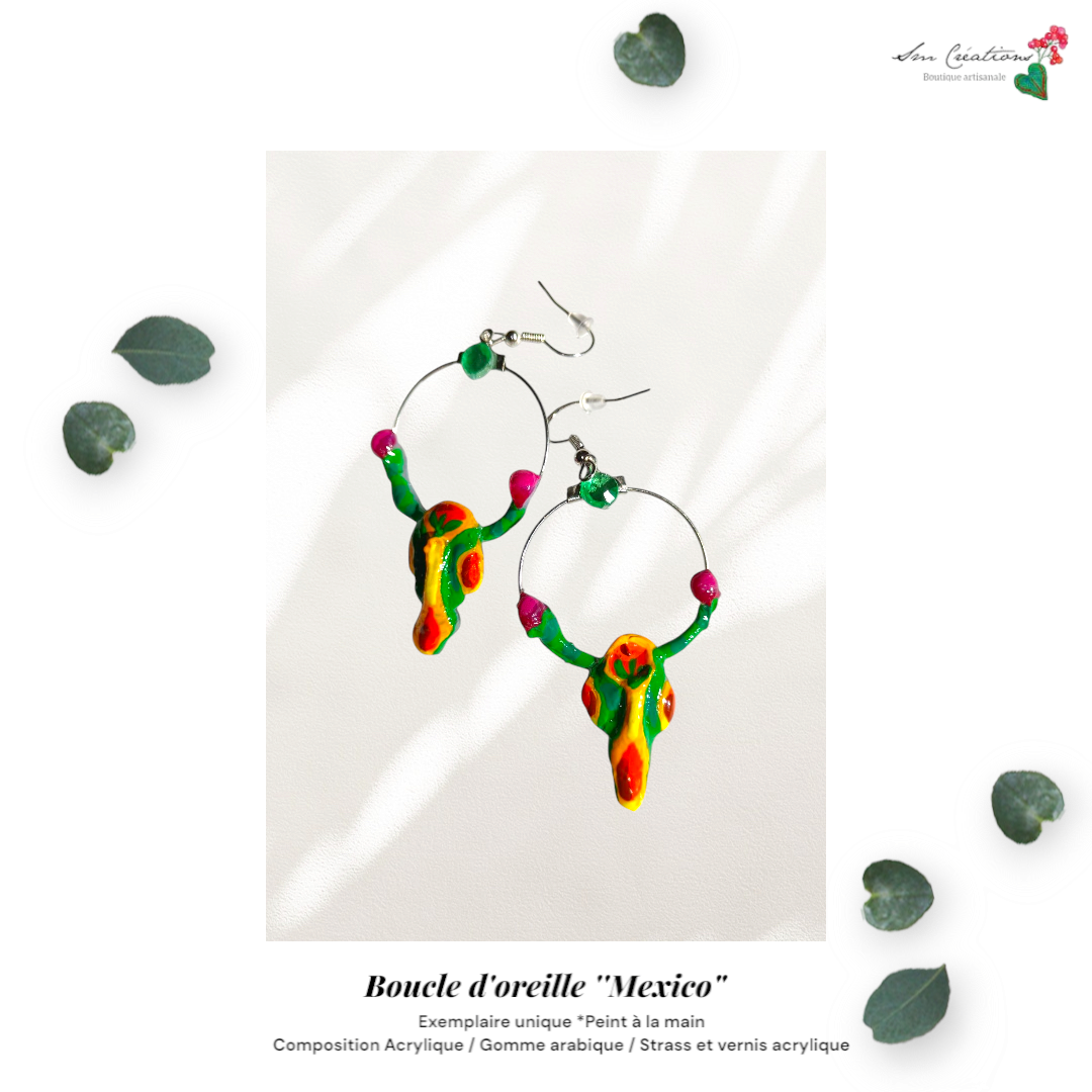 Boucle d'oreille Artisanale en Gomme D'arabique/ Acrylique - "Cactus in Love" - Printemps/ Eté 2025