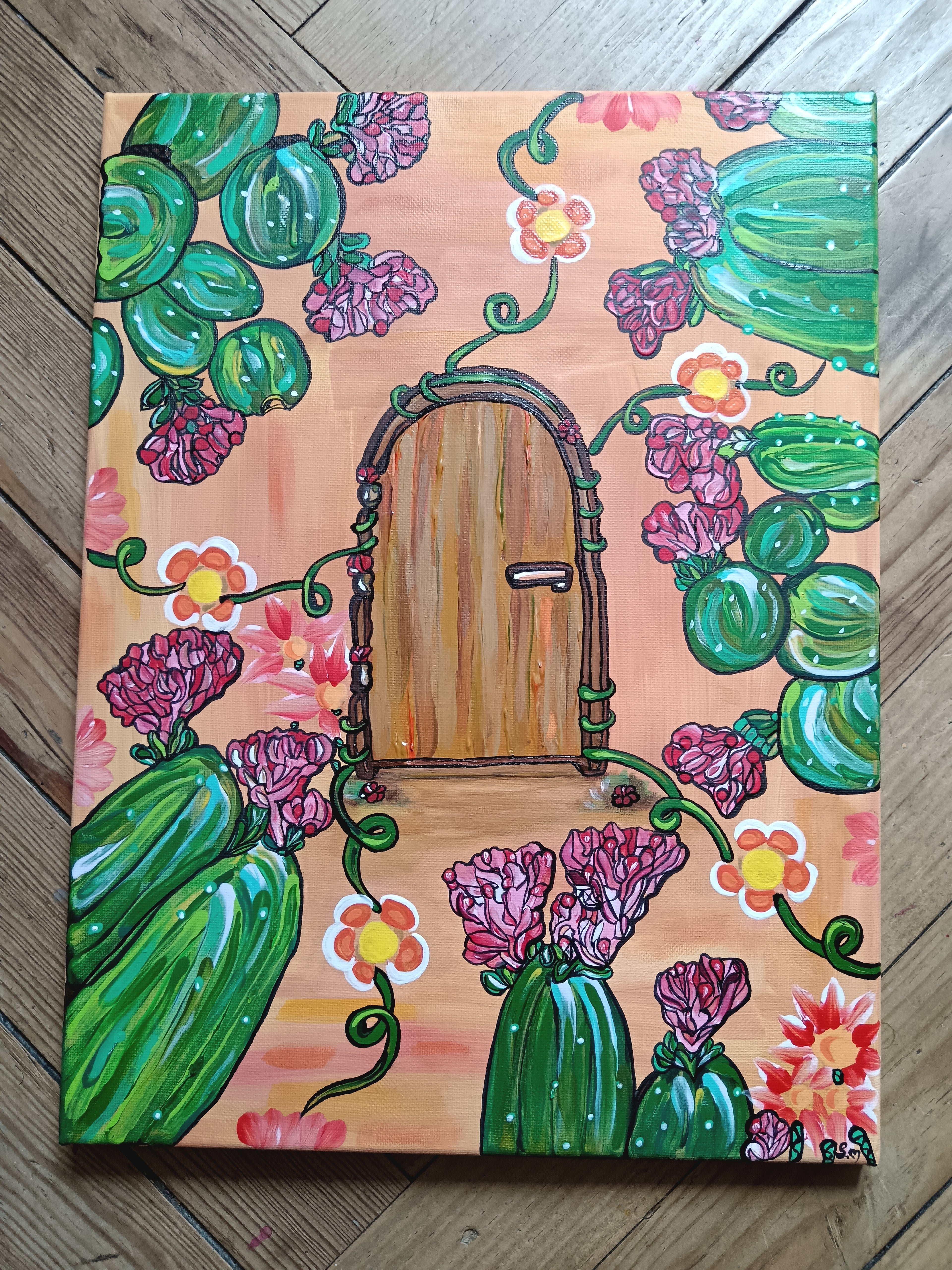 Toile Canva "La porte brune" Année 2025 Exemplaire unique signé Sm