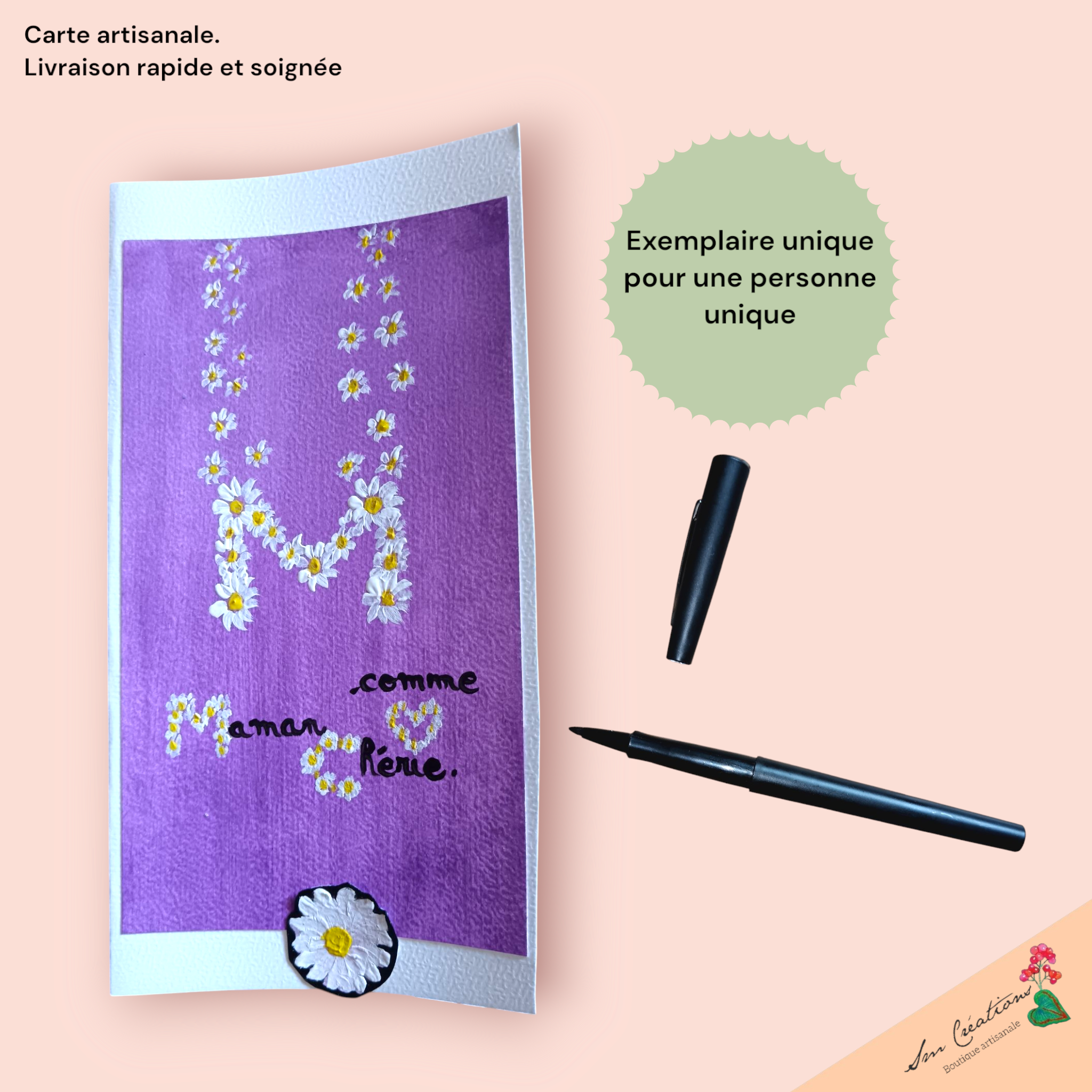 Carte de voeux artisanales fais main à l'acrylique "M comme Maman Chérie" Année 2025