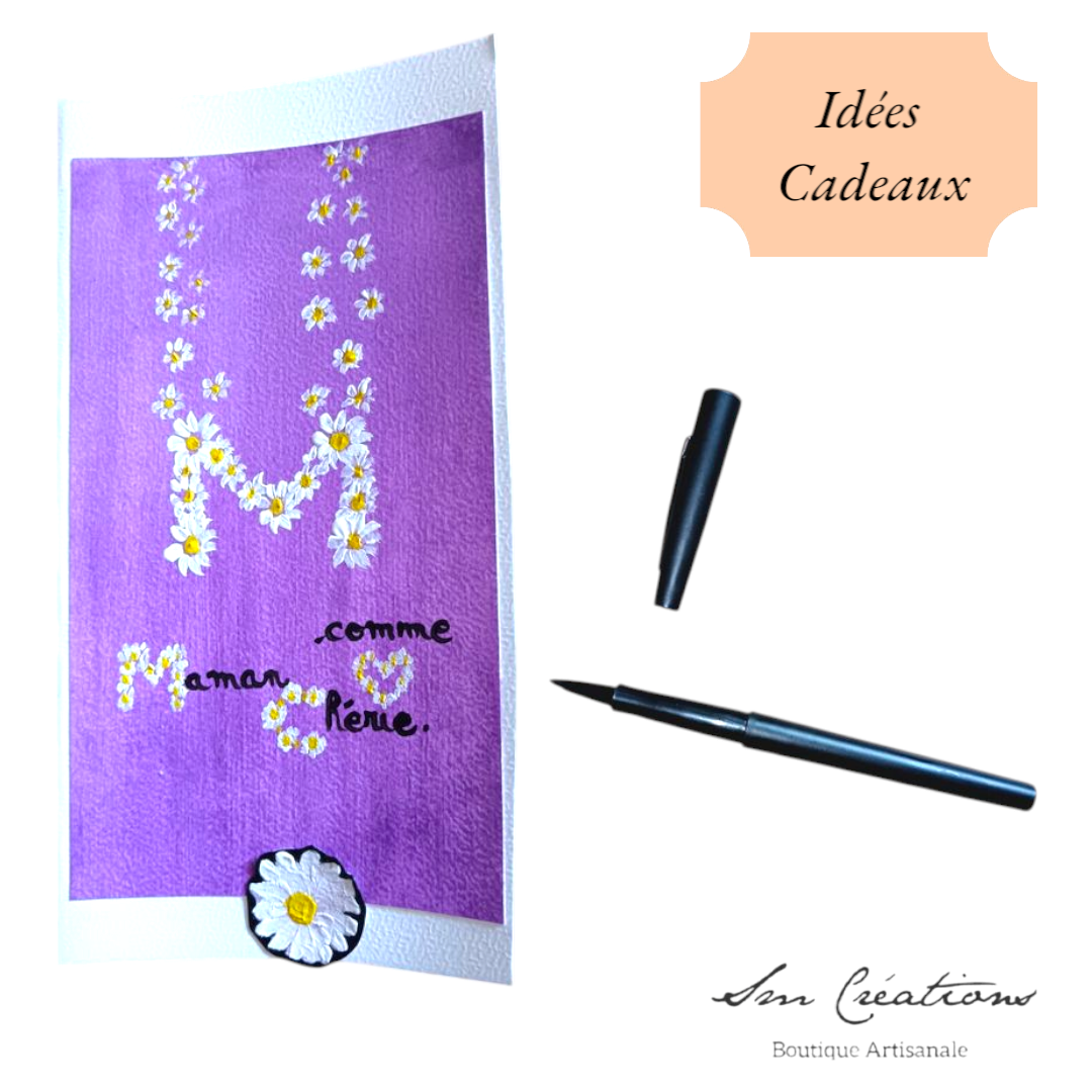 Carte de voeux artisanales fais main à l'acrylique "M comme Maman Chérie" Année 2025