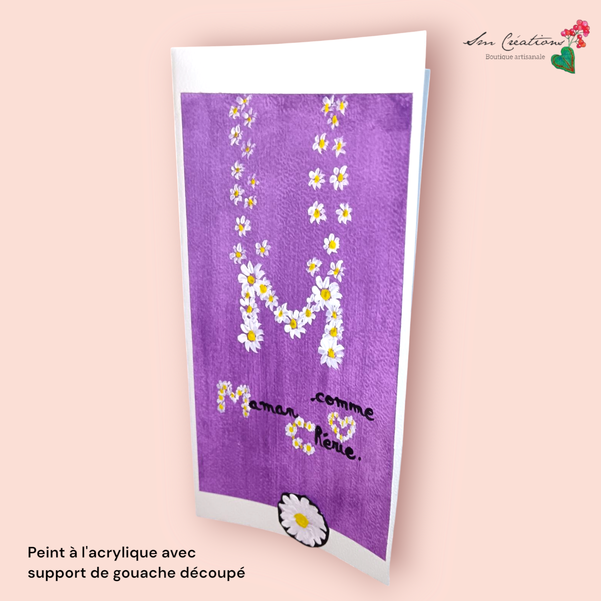 Carte de voeux artisanales fais main à l'acrylique "M comme Maman Chérie" Année 2025