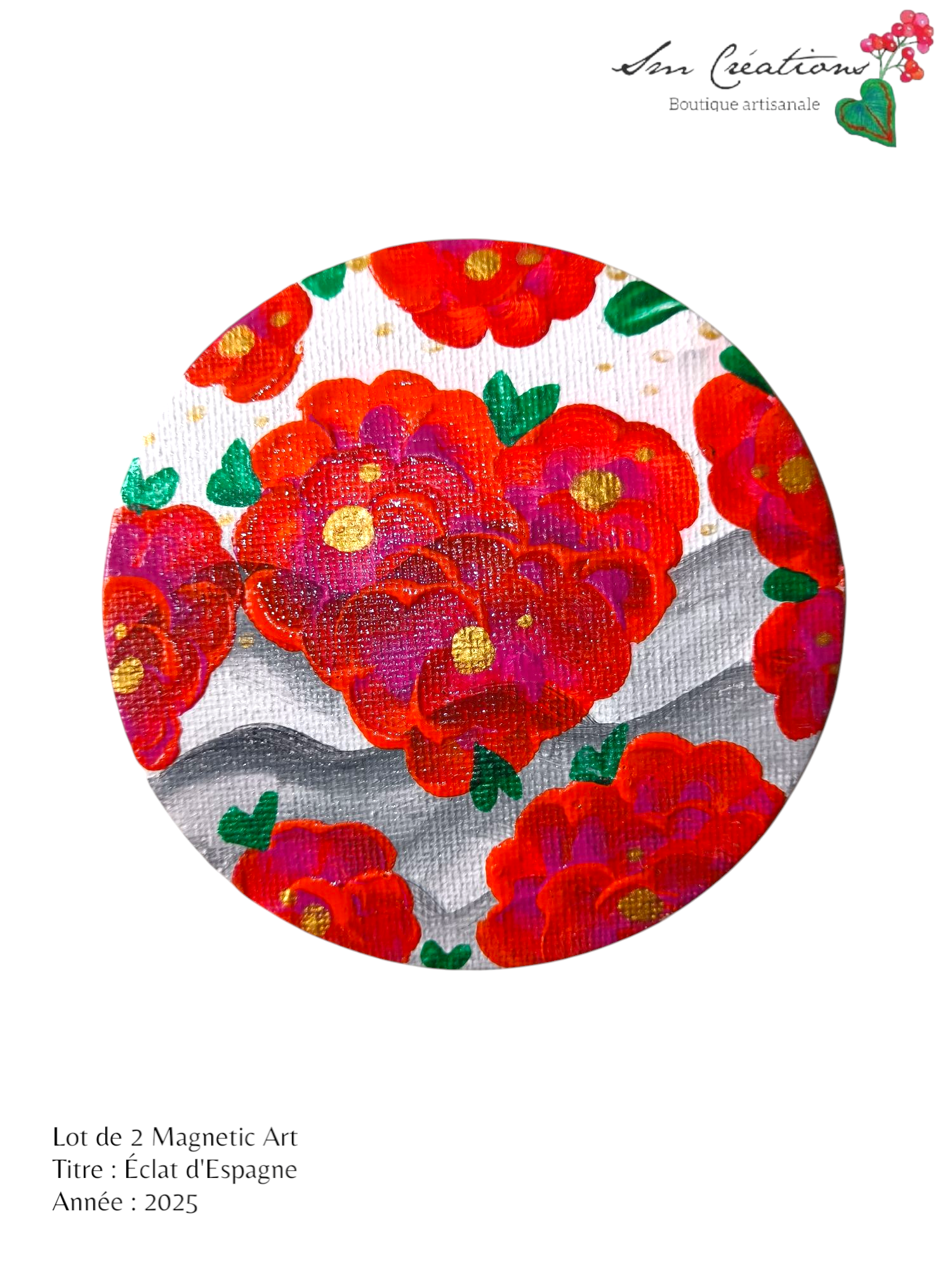 Duo de cercle "Eclat d'Espagne" Mini toile aimantée artisanale - Exemplaire unique / Collection Summer 25'N°1