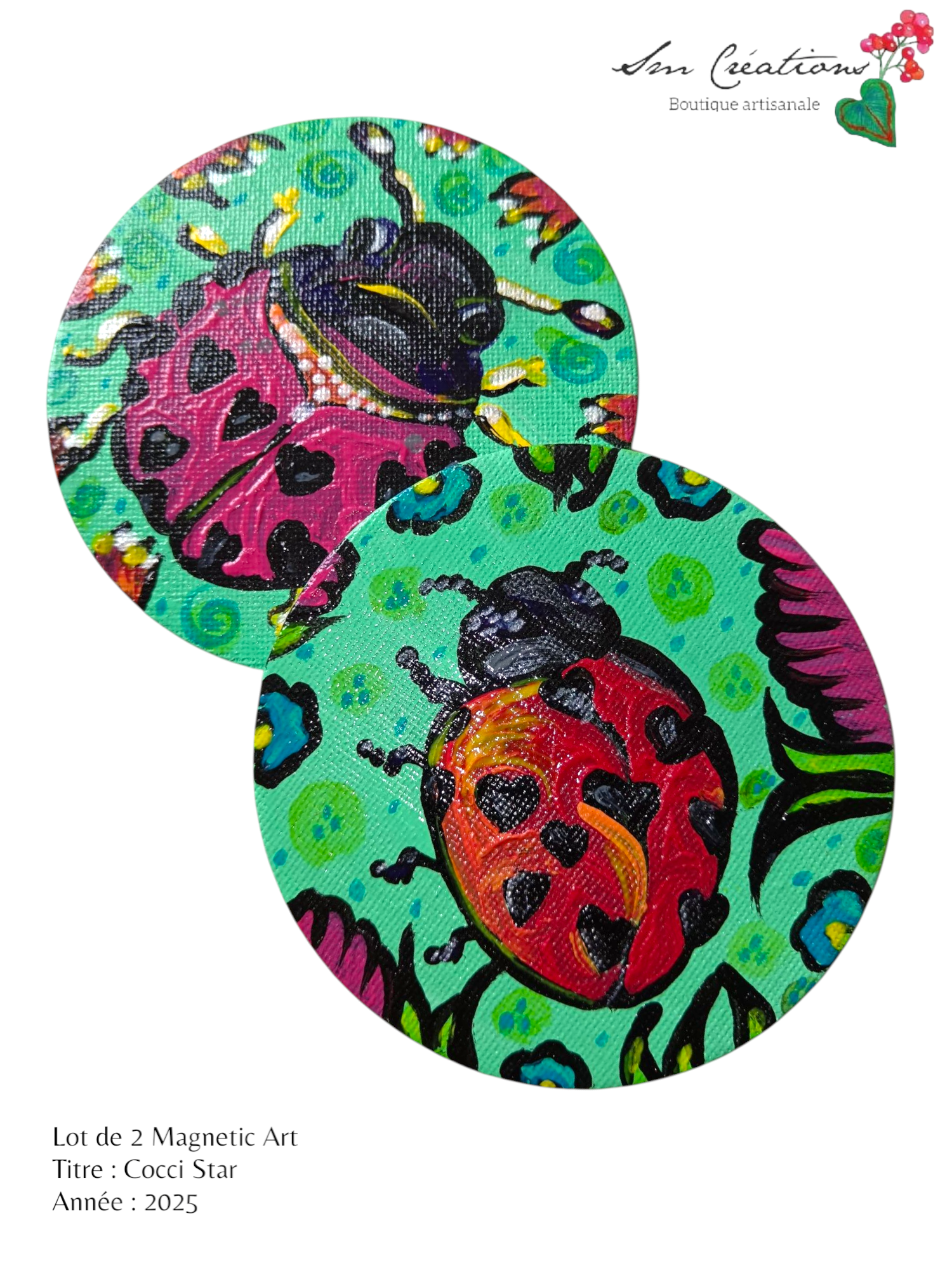 Duo de cercle "Cocci Star" Mini toile aimantée artisanale - Exemplaire unique / Collection Summer 25'N°1