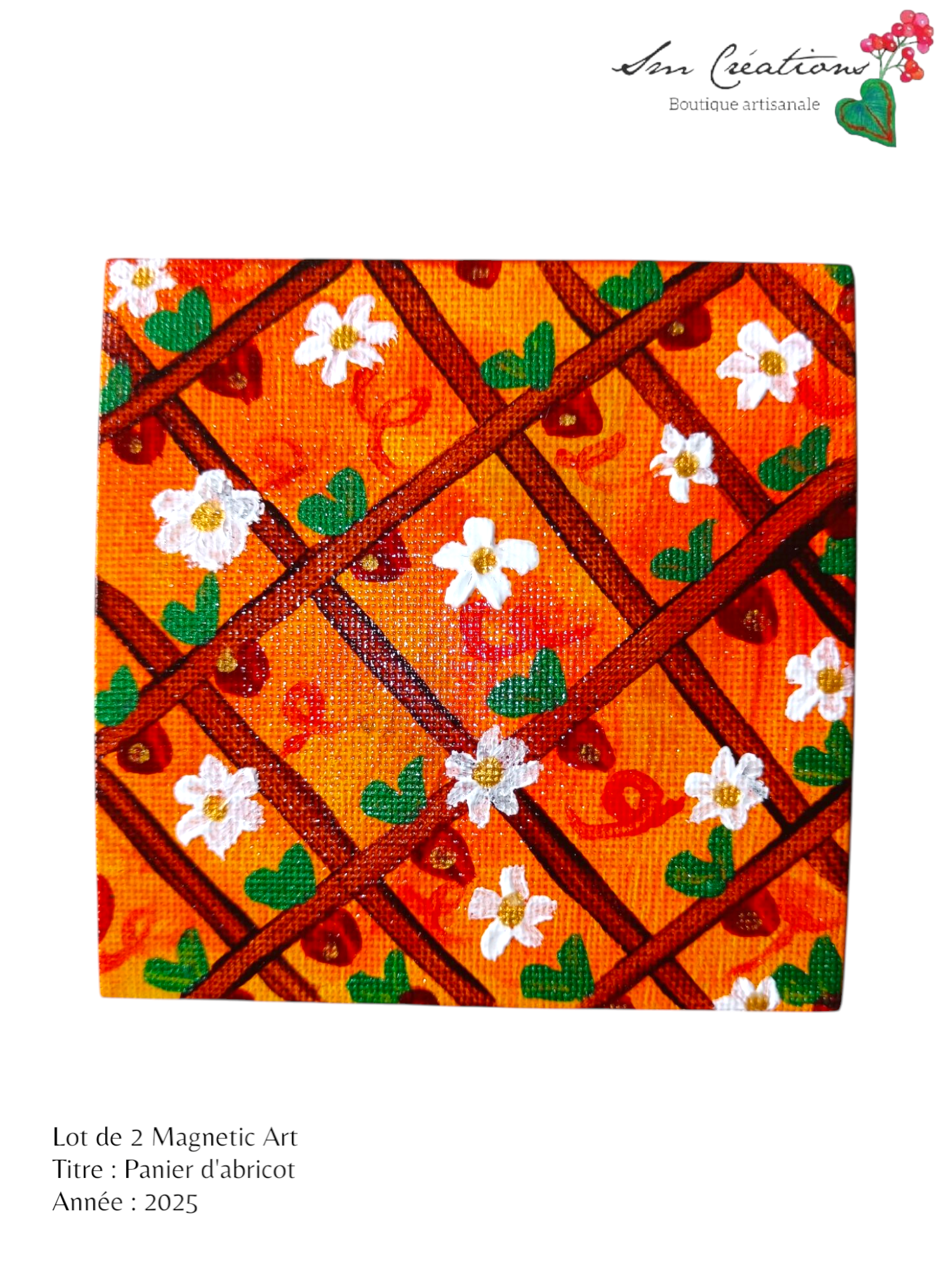 Duo de carré "Panier d'Abricot" Mini toile aimantée artisanale - Exemplaire unique / Collection Summer 25'N°2