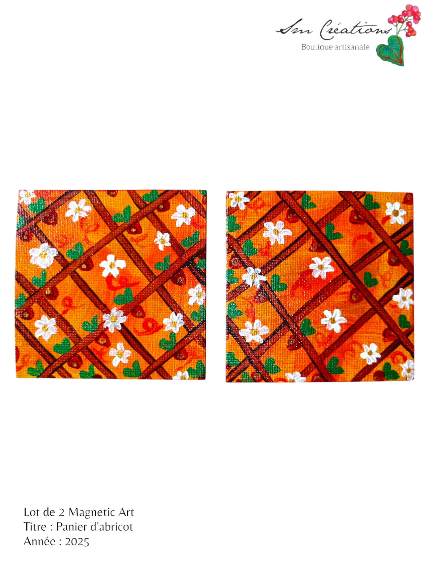 Duo de carré "Panier d'Abricot" Mini toile aimantée artisanale - Exemplaire unique / Collection Summer 25'N°2