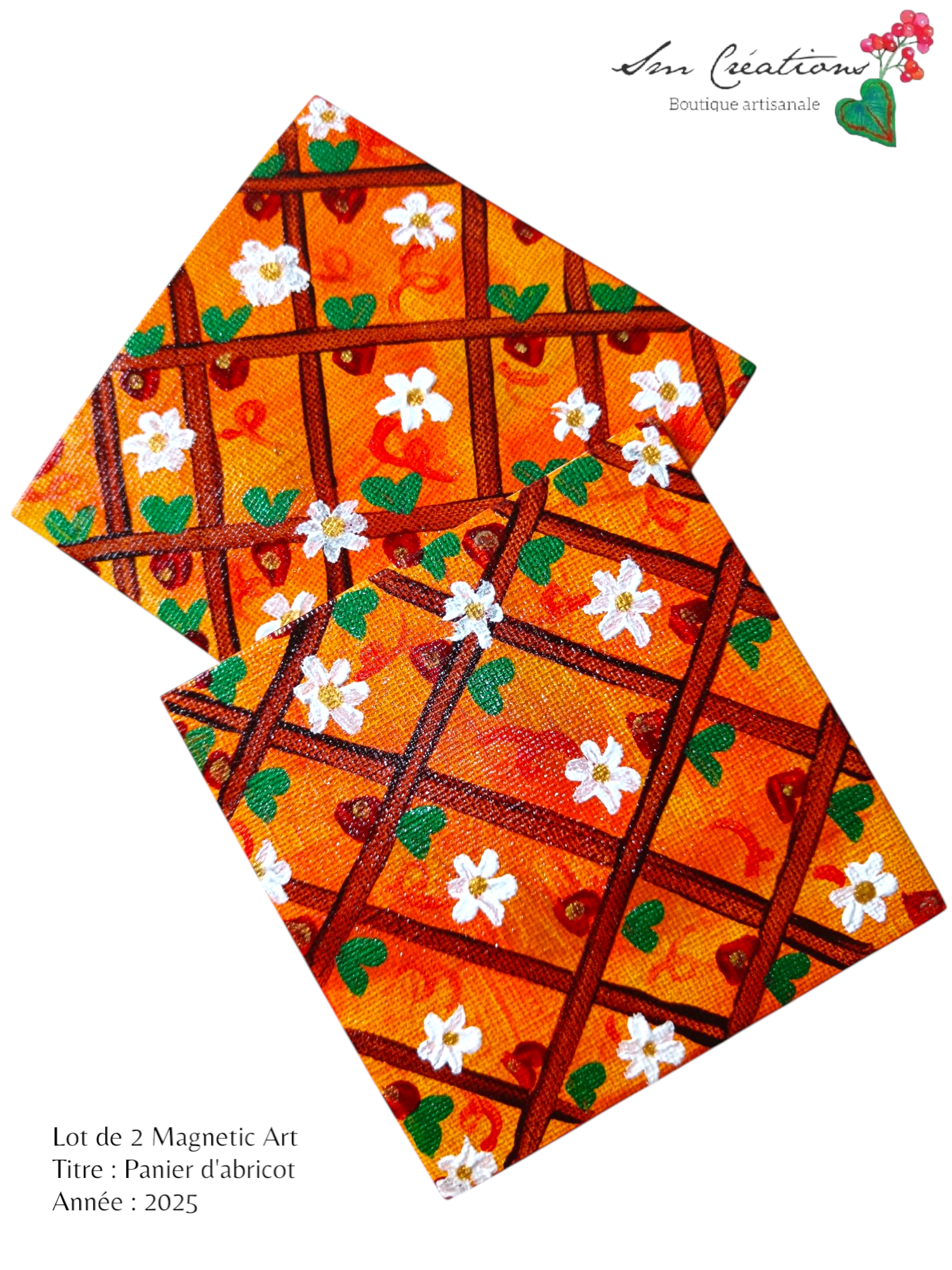 Duo de carré "Panier d'Abricot" Mini toile aimantée artisanale - Exemplaire unique / Collection Summer 25'N°2