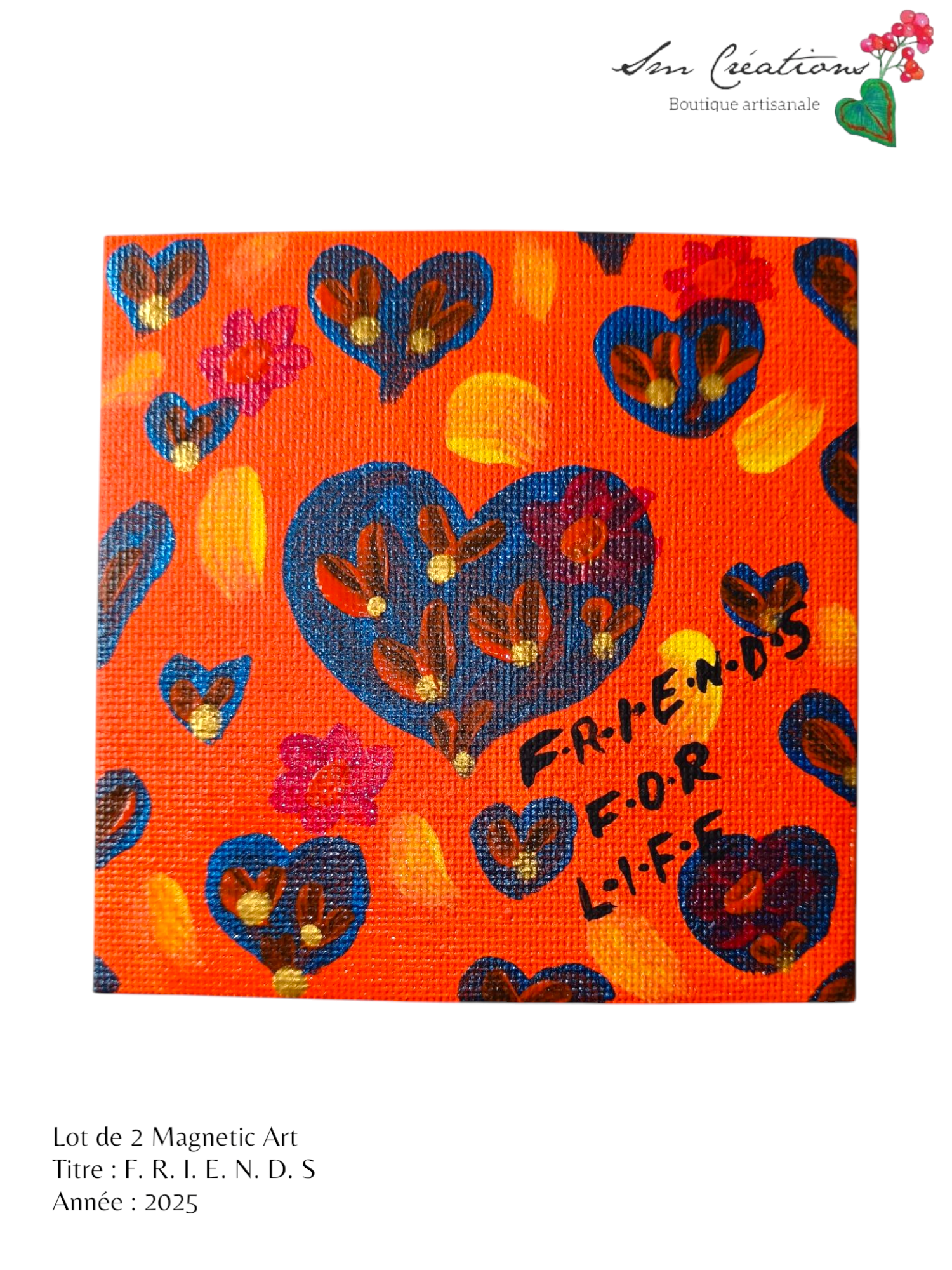 Duo de carré "F-R-I-E-N-D-S" Mini toile aimantée artisanale - Exemplaire unique / Collection Summer 25'N°2