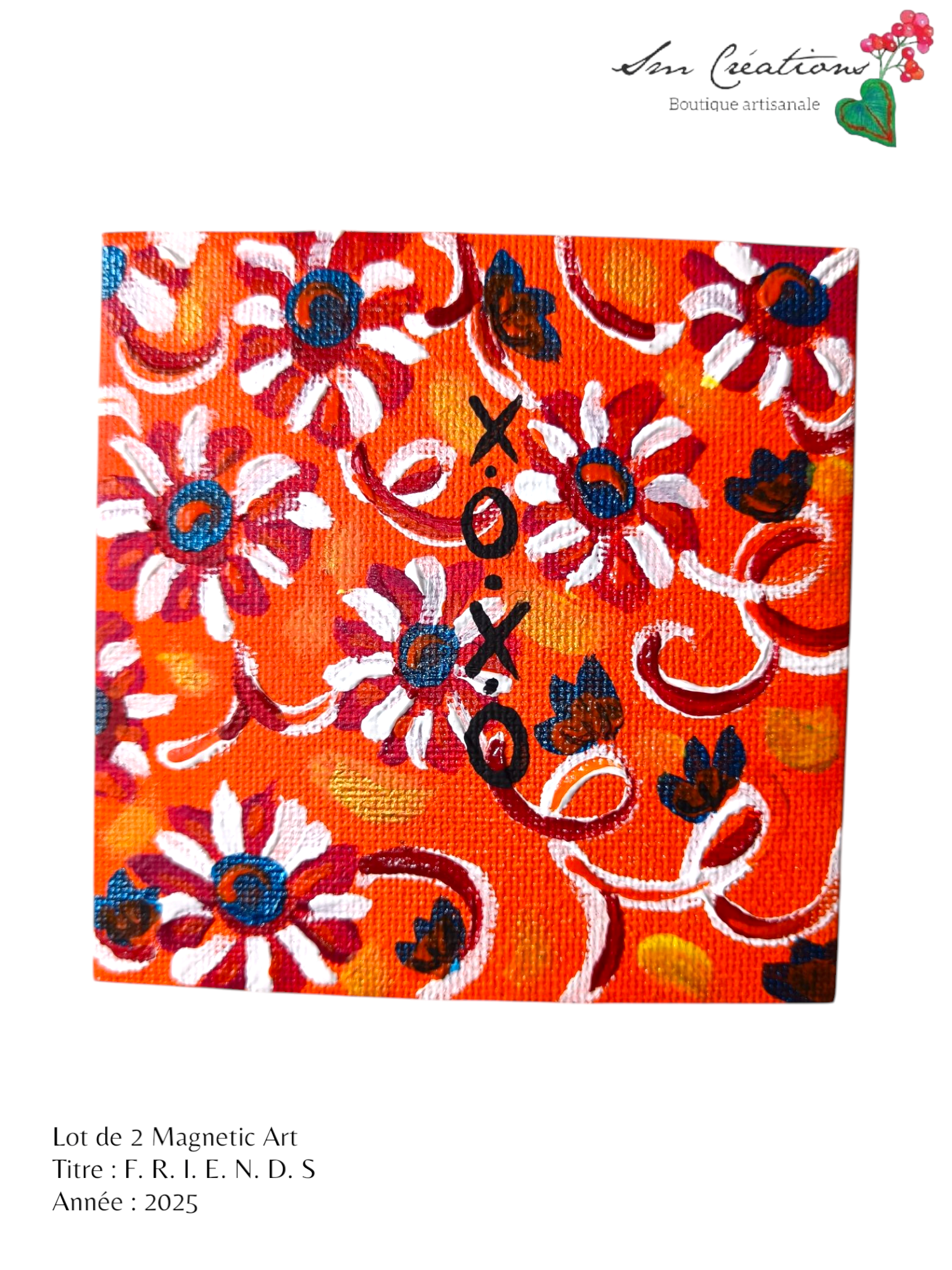 Duo de carré "F-R-I-E-N-D-S" Mini toile aimantée artisanale - Exemplaire unique / Collection Summer 25'N°2