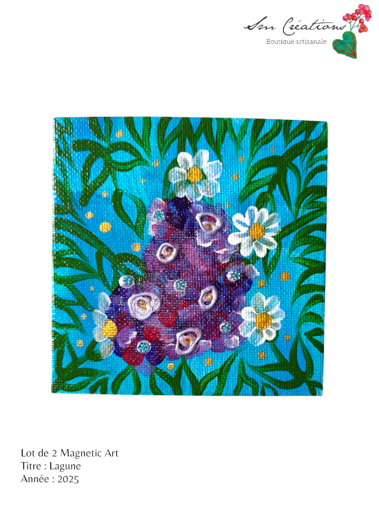 Duo de carré "Lagune" Mini toile aimantée artisanale - Exemplaire unique / Collection Summer 25'N°2