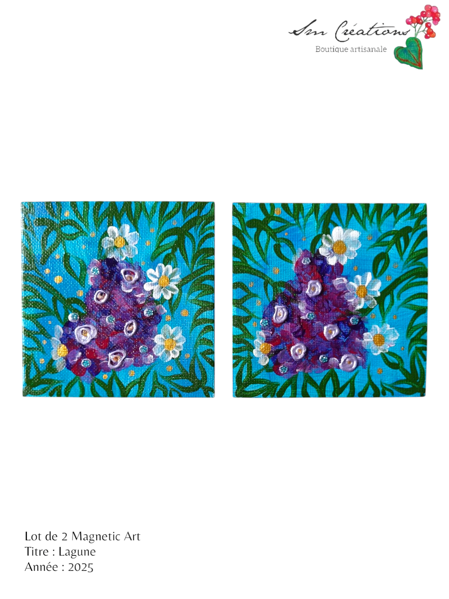 Duo de carré "Lagune" Mini toile aimantée artisanale - Exemplaire unique / Collection Summer 25'N°2
