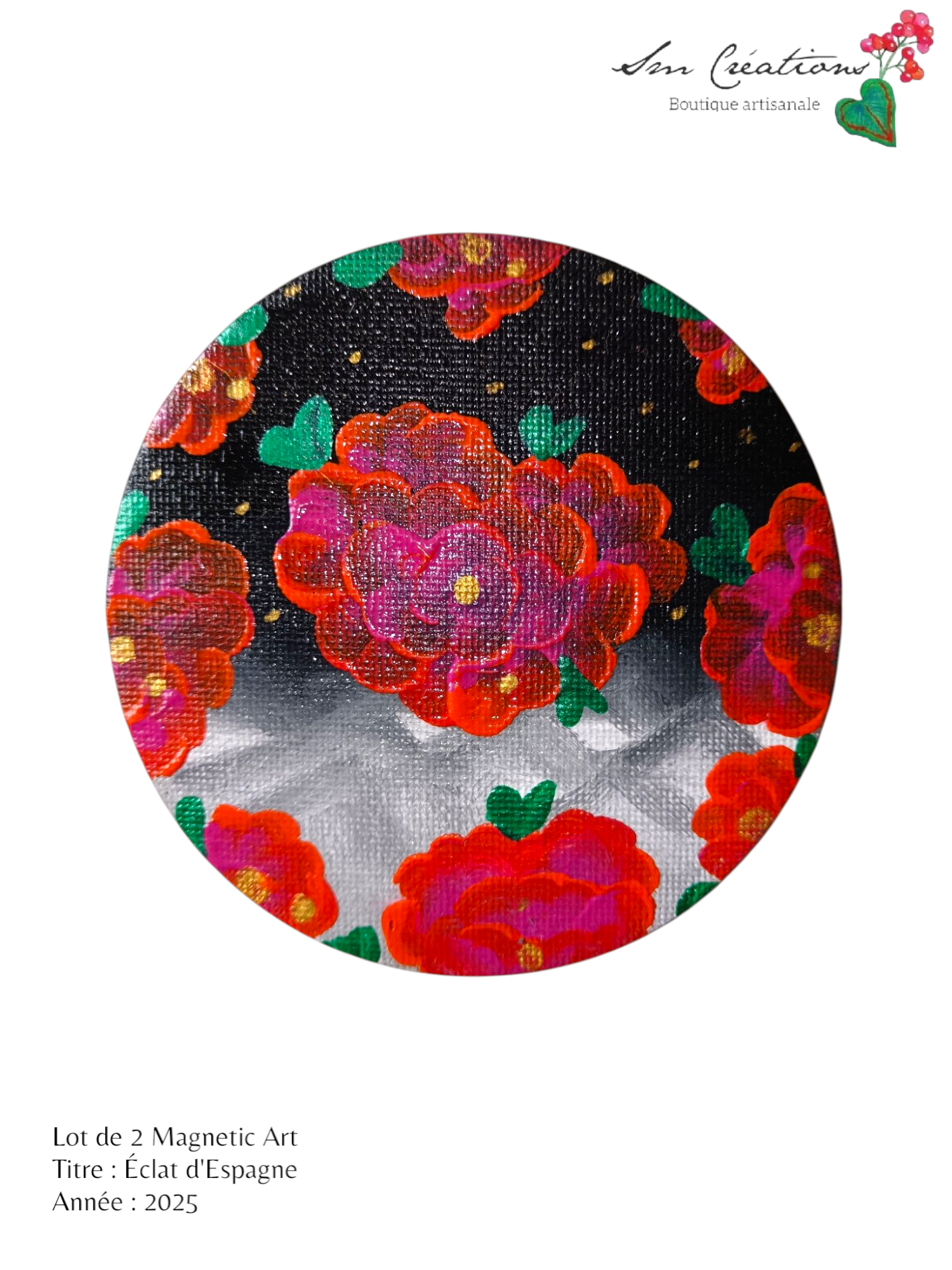 Duo de cercle "Eclat d'Espagne" Mini toile aimantée artisanale - Exemplaire unique / Collection Summer 25'N°1