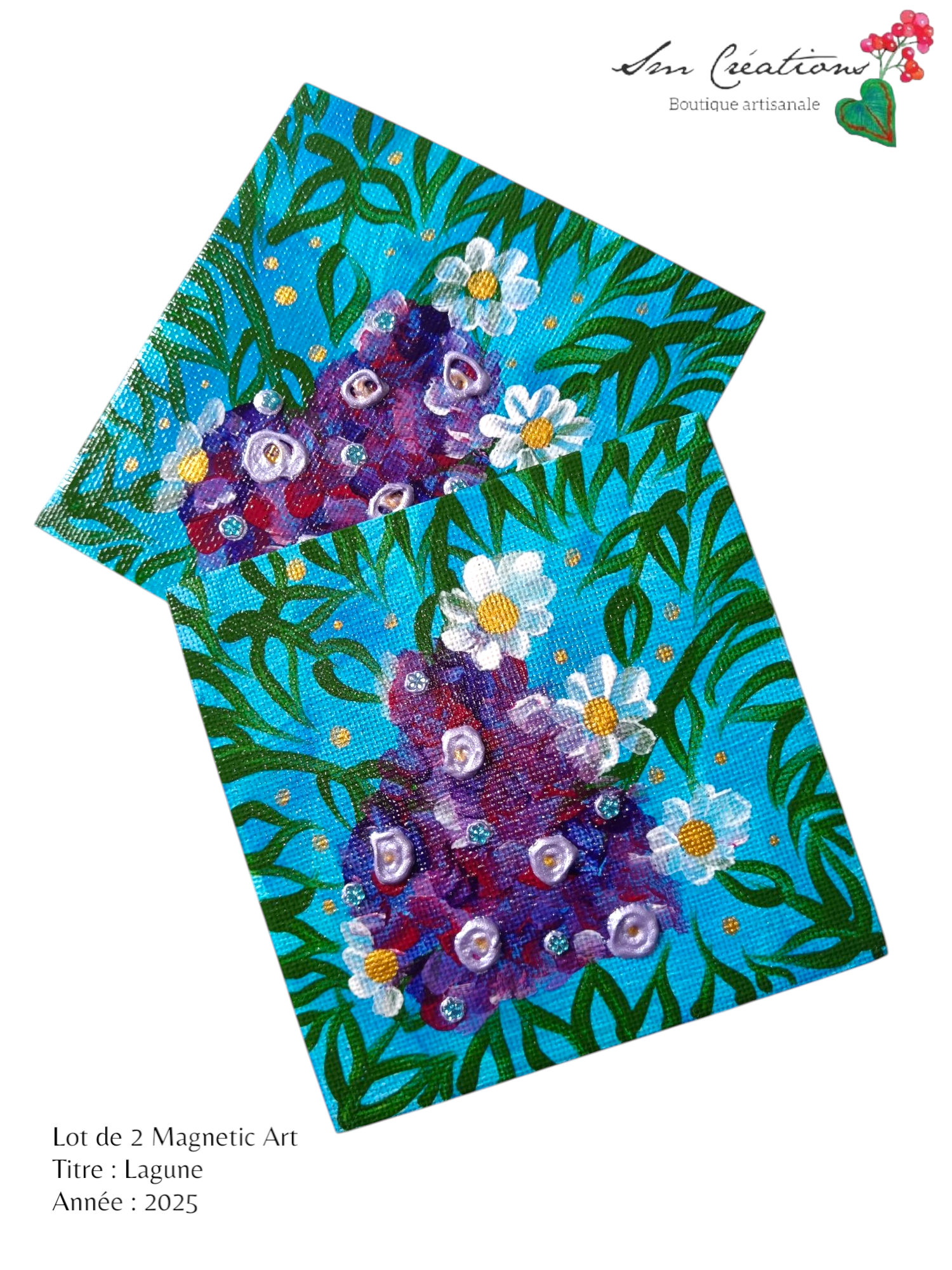 Duo de carré "Lagune" Mini toile aimantée artisanale - Exemplaire unique / Collection Summer 25'N°2