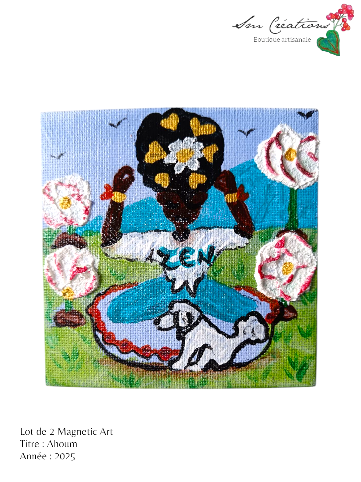 Duo de carré "Ahoum" Mini toile aimantée artisanale - Exemplaire unique / Collection Summer 25'N°2