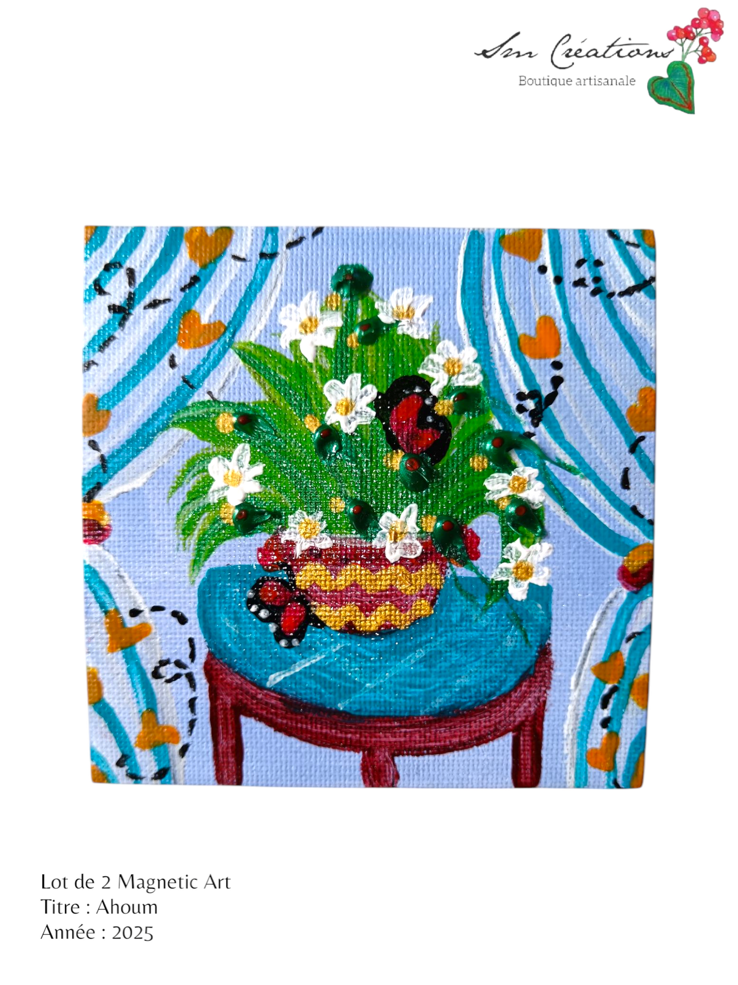 Duo de carré "Ahoum" Mini toile aimantée artisanale - Exemplaire unique / Collection Summer 25'N°2