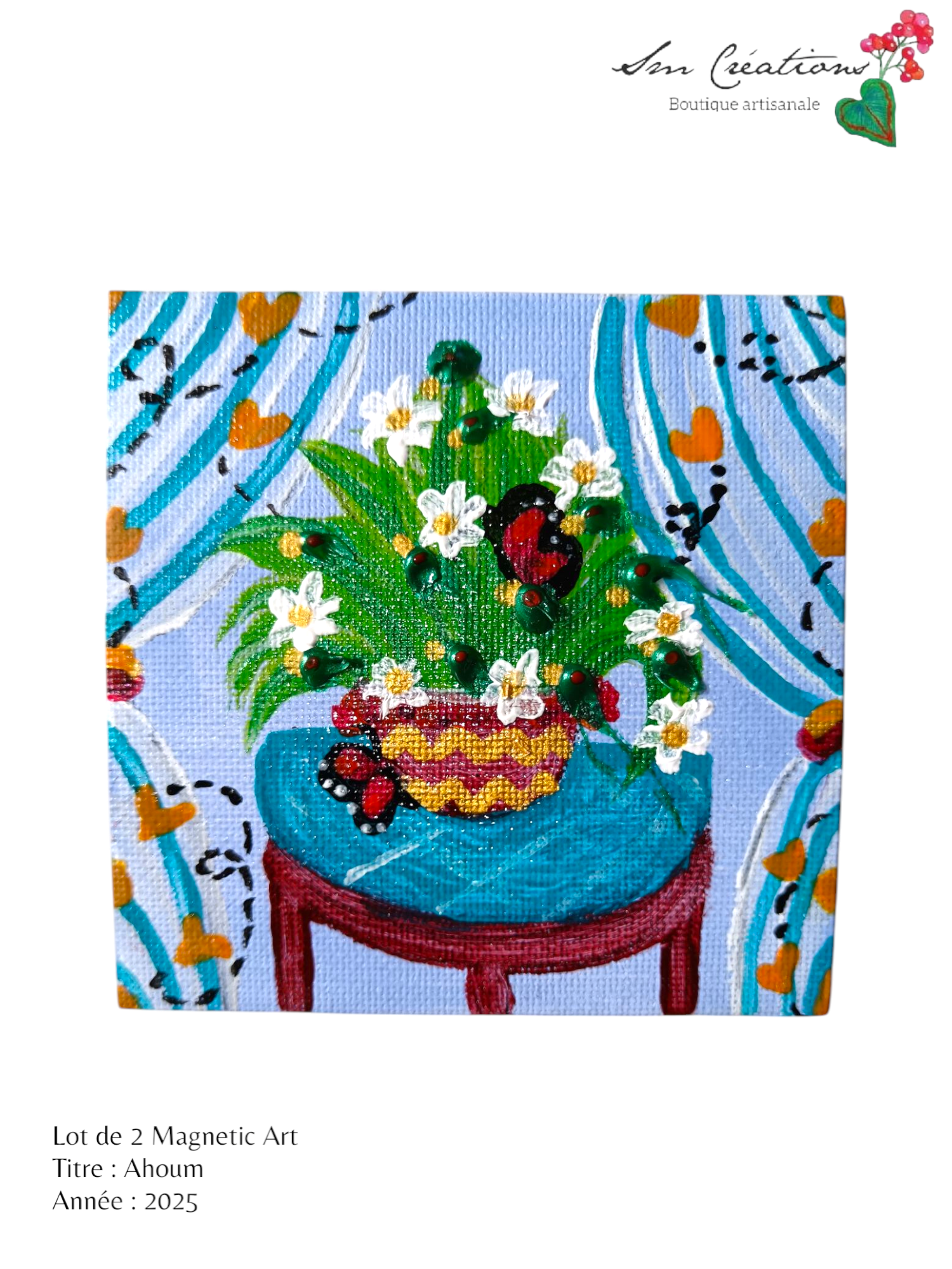 Duo de carré "Ahoum" Mini toile aimantée artisanale - Exemplaire unique / Collection Summer 25'N°2