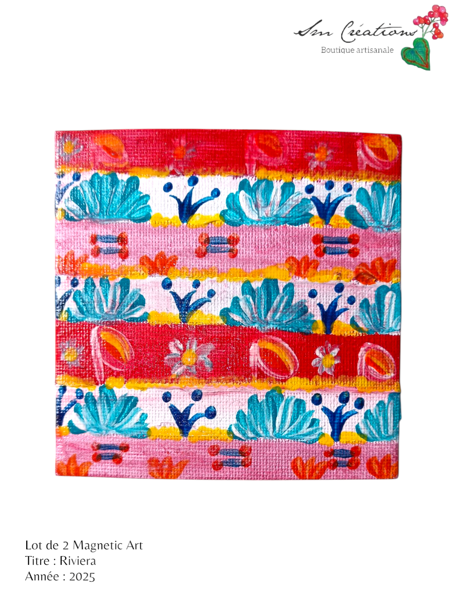 Duo de carré "Riviera" Mini toile aimantée artisanale - Exemplaire unique / Collection Summer 25'N°2