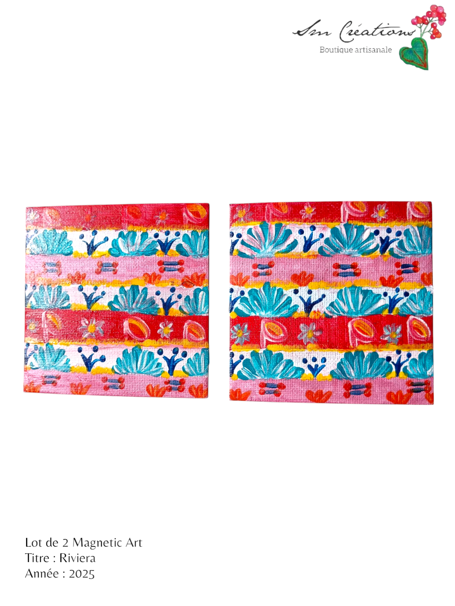 Duo de carré "Riviera" Mini toile aimantée artisanale - Exemplaire unique / Collection Summer 25'N°2