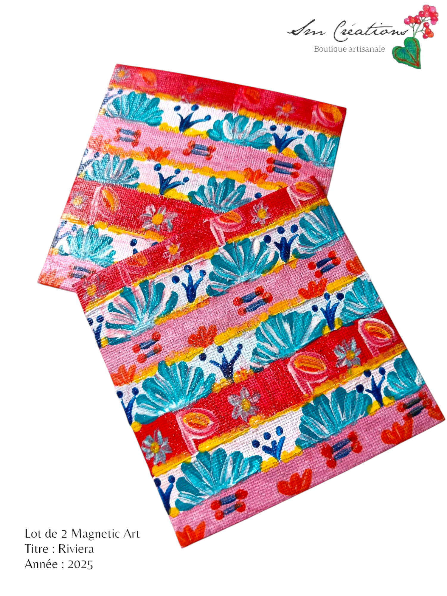 Duo de carré "Riviera" Mini toile aimantée artisanale - Exemplaire unique / Collection Summer 25'N°2