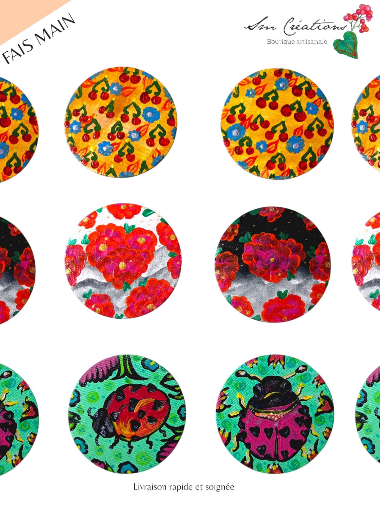 Duo de cercle "Fiesta Sunrise" Mini toile aimantée artisanale - Exemplaire unique / Collection Summer 25'N°1