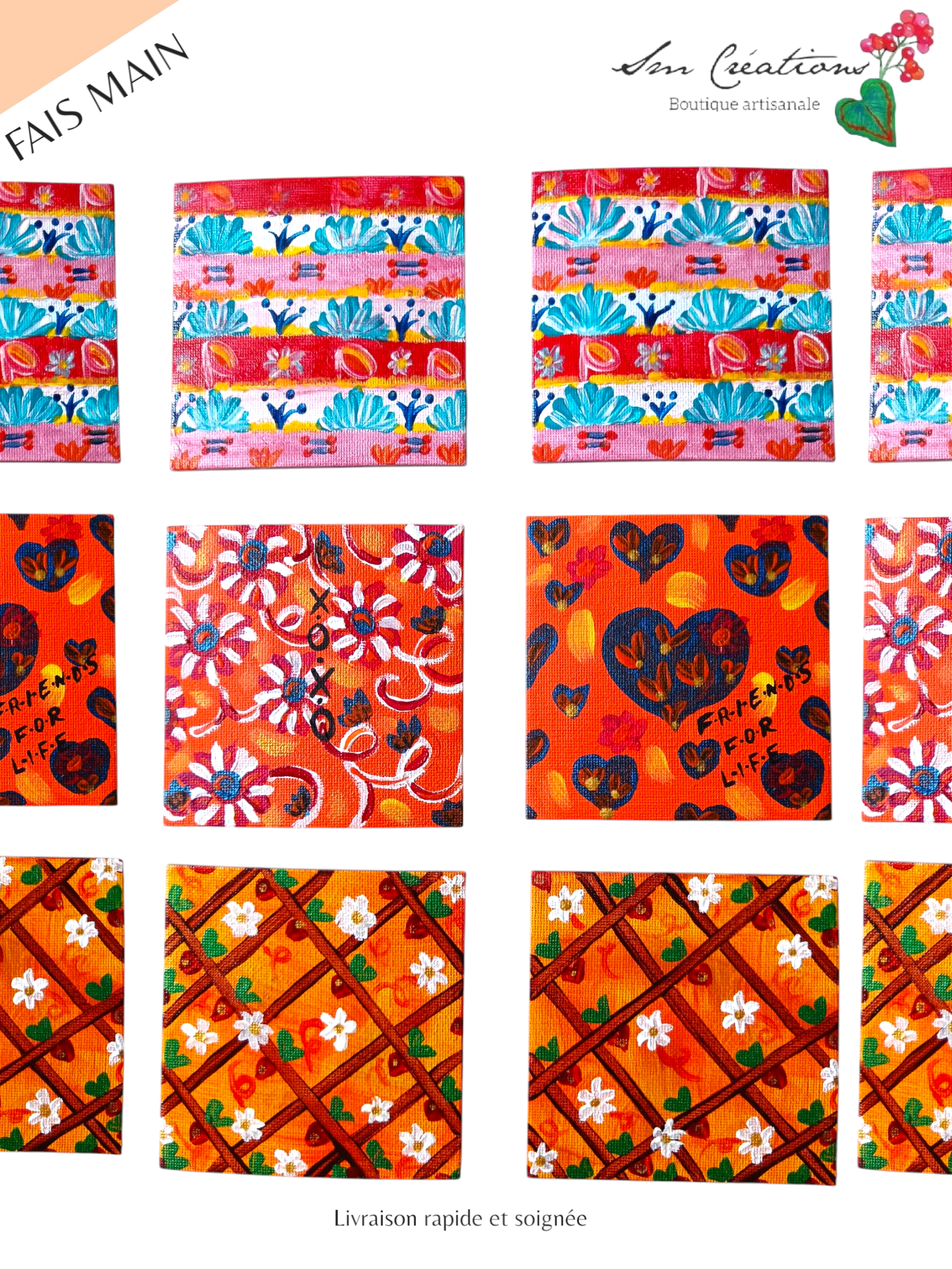 Duo de carré "Riviera" Mini toile aimantée artisanale - Exemplaire unique / Collection Summer 25'N°2