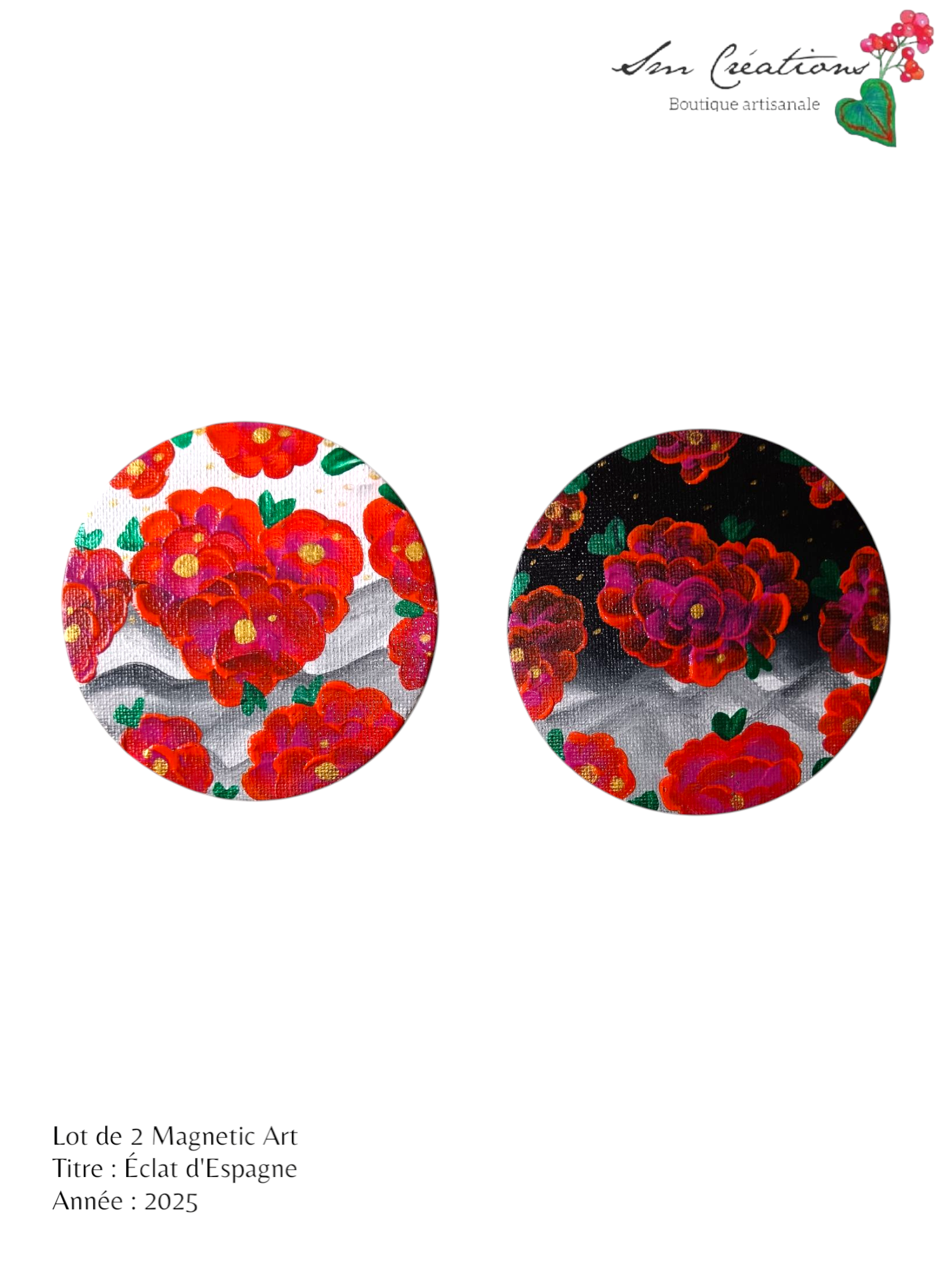 Duo de cercle "Eclat d'Espagne" Mini toile aimantée artisanale - Exemplaire unique / Collection Summer 25'N°1