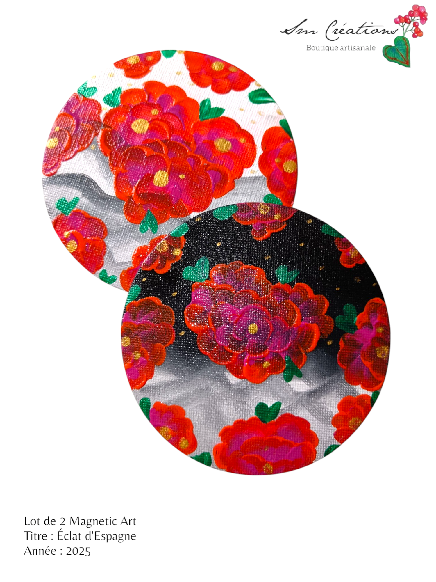 Duo de cercle "Eclat d'Espagne" Mini toile aimantée artisanale - Exemplaire unique / Collection Summer 25'N°1