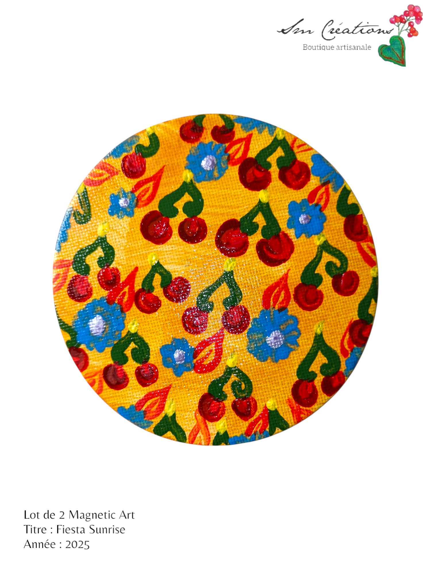 Duo de cercle "Fiesta Sunrise" Mini toile aimantée artisanale - Exemplaire unique / Collection Summer 25'N°1