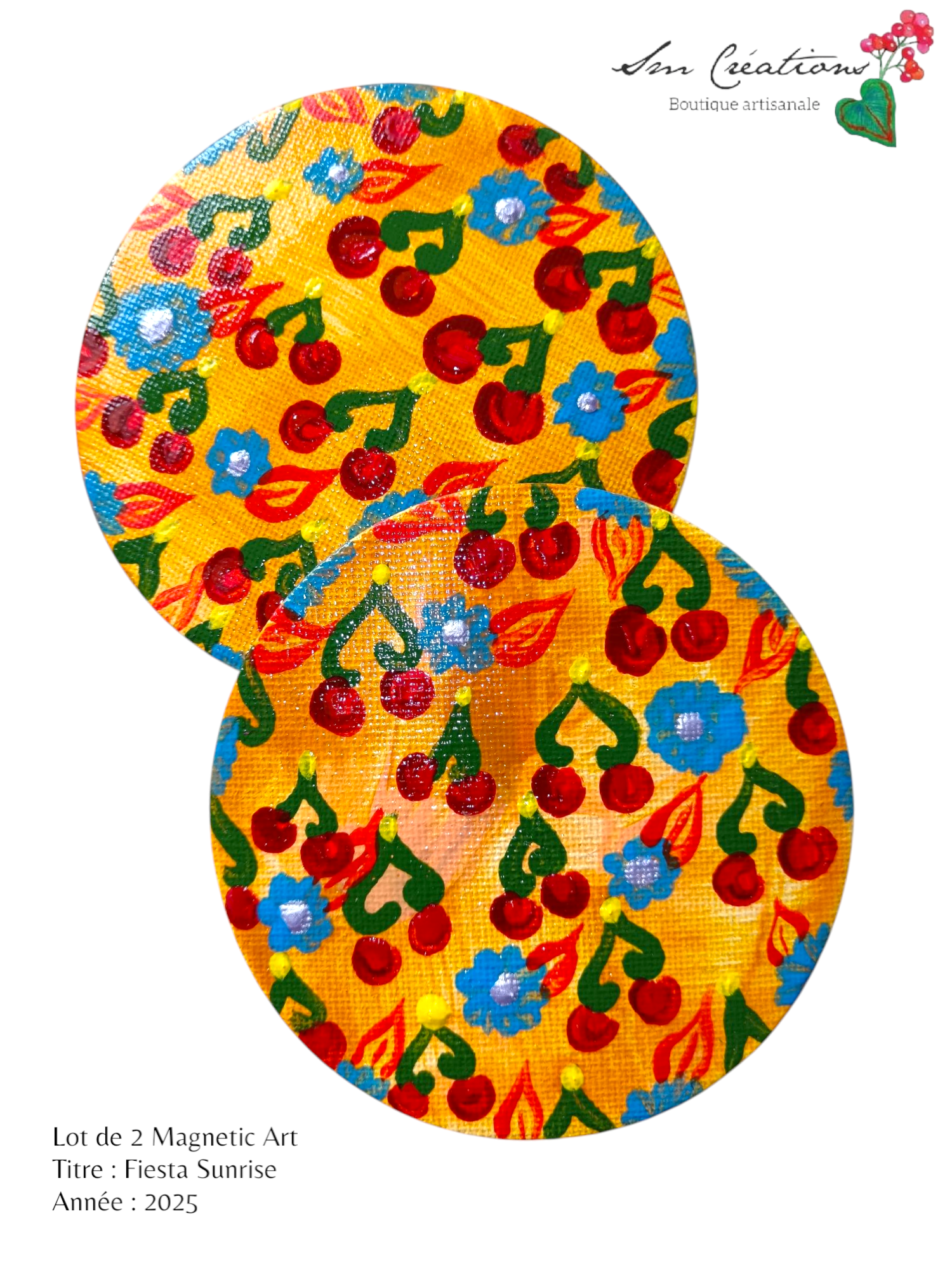 Duo de cercle "Fiesta Sunrise" Mini toile aimantée artisanale - Exemplaire unique / Collection Summer 25'N°1