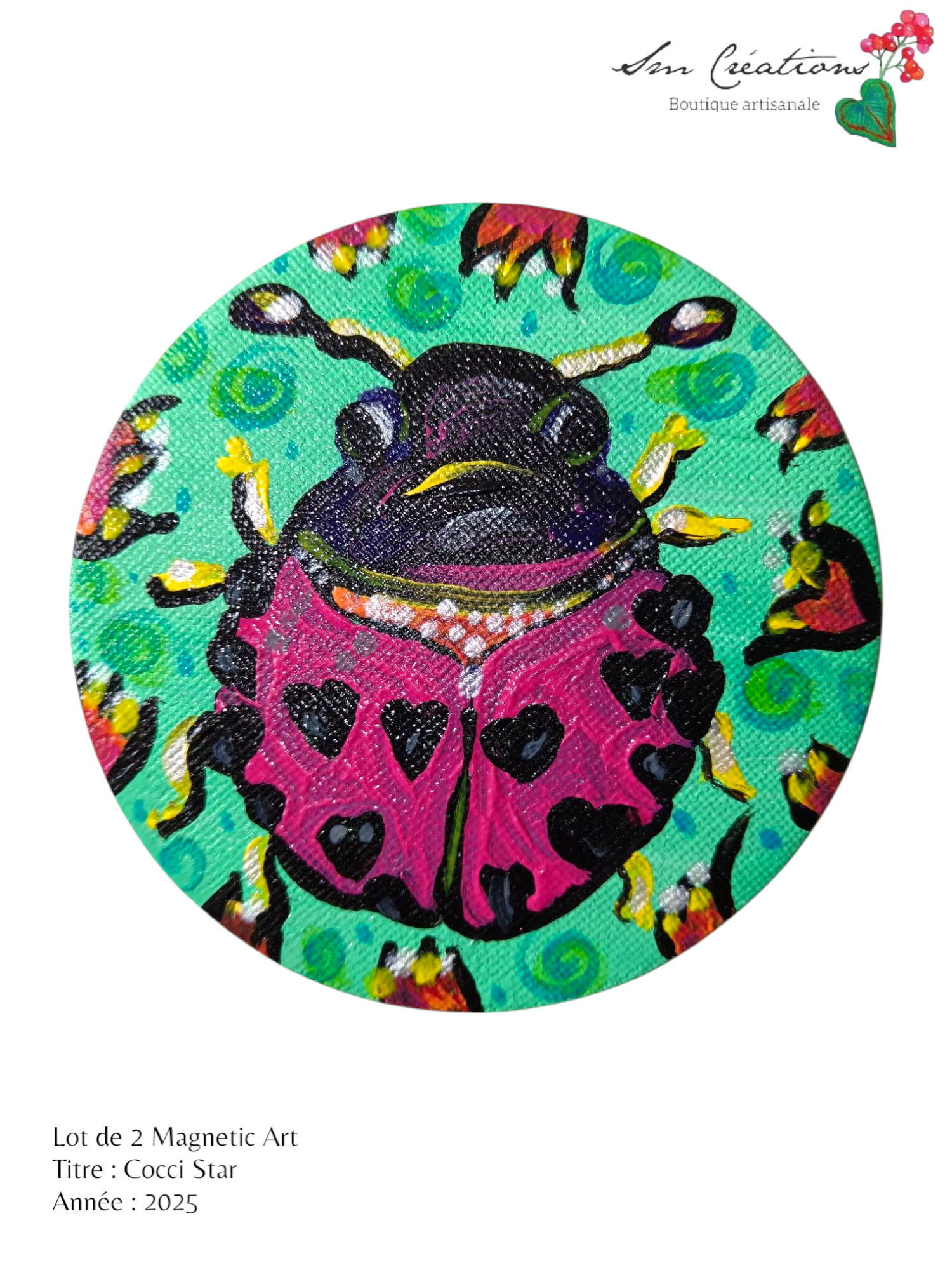 Duo de cercle "Cocci Star" Mini toile aimantée artisanale - Exemplaire unique / Collection Summer 25'N°1