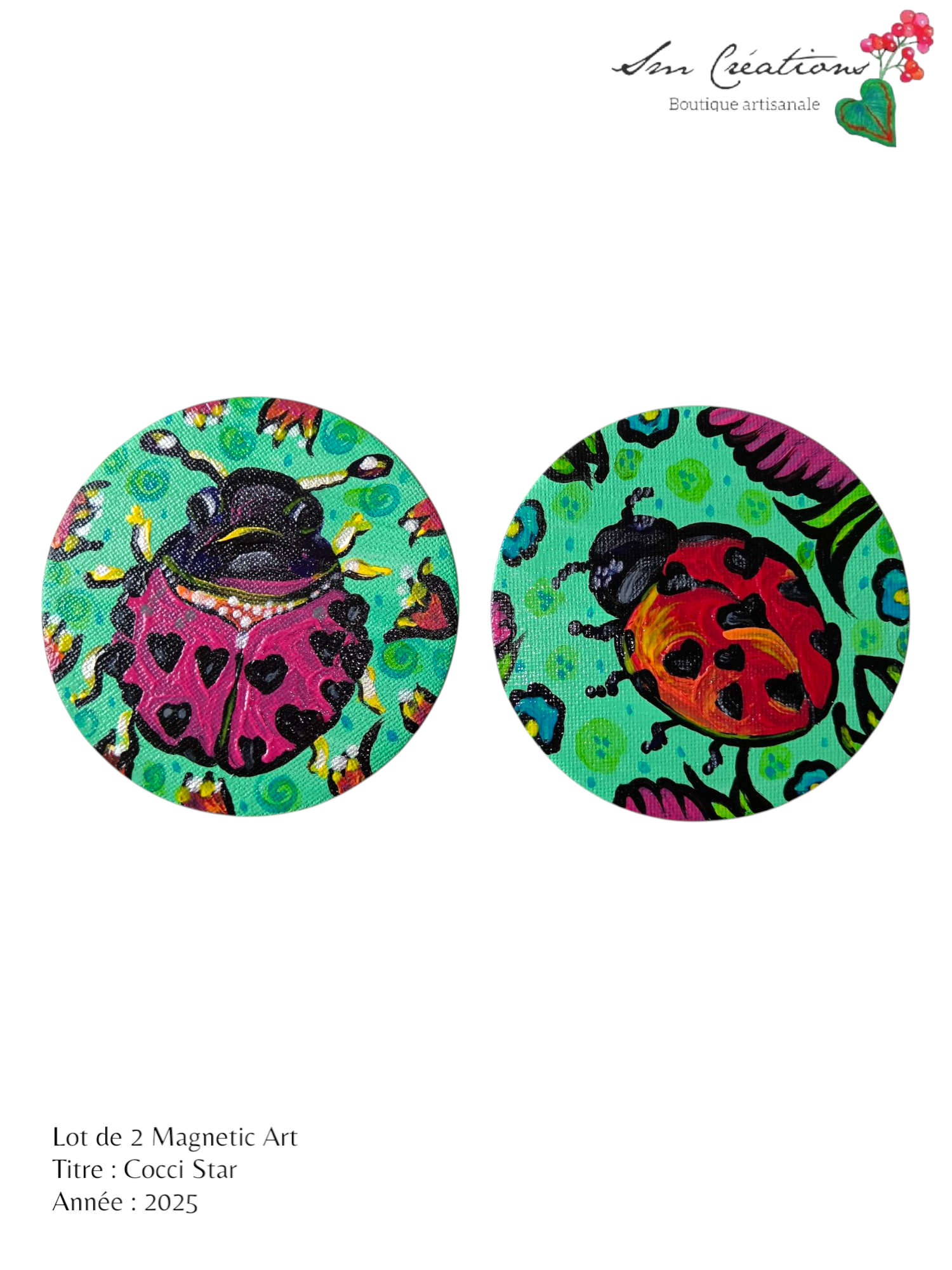 Duo de cercle "Cocci Star" Mini toile aimantée artisanale - Exemplaire unique / Collection Summer 25'N°1