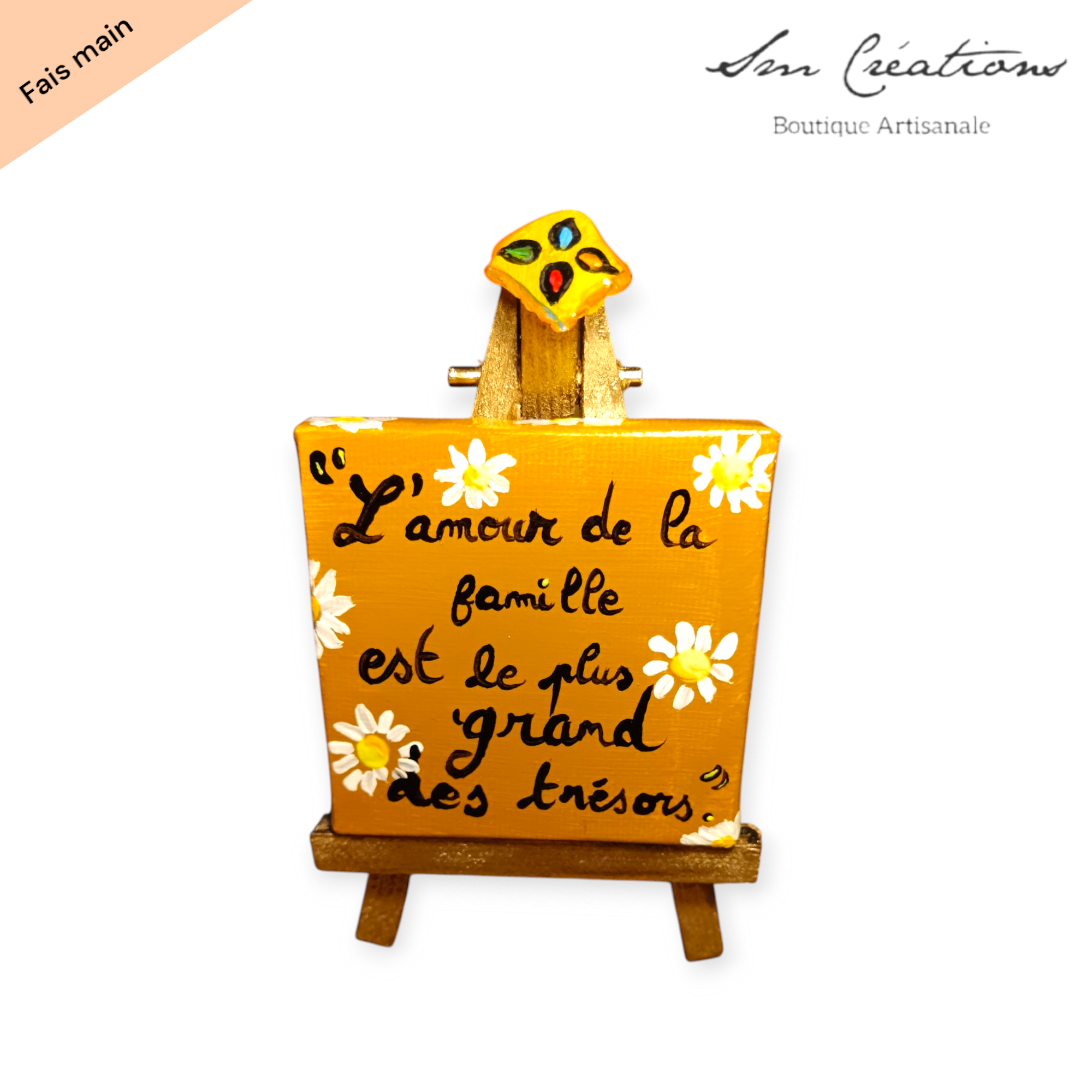 Mini toile caramel sur chevalet doré/ Artisanale signé- Idées cadeaux Spécial Doux Messages 2025