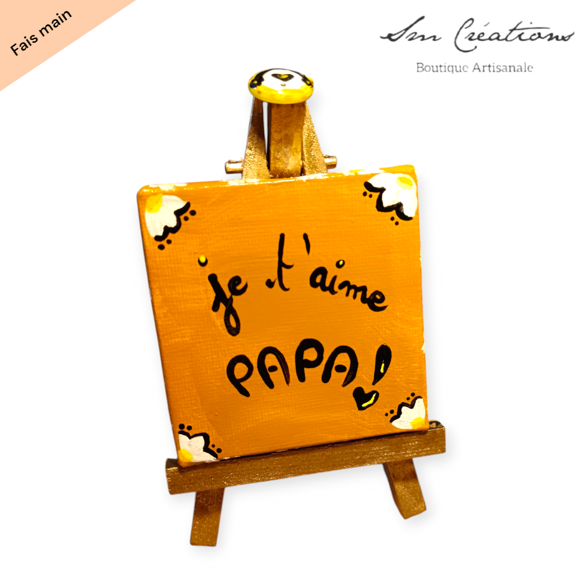 Mini toile caramel sur chevalet doré/ Artisanale signé- Idées cadeaux Spécial Doux Messages 2025