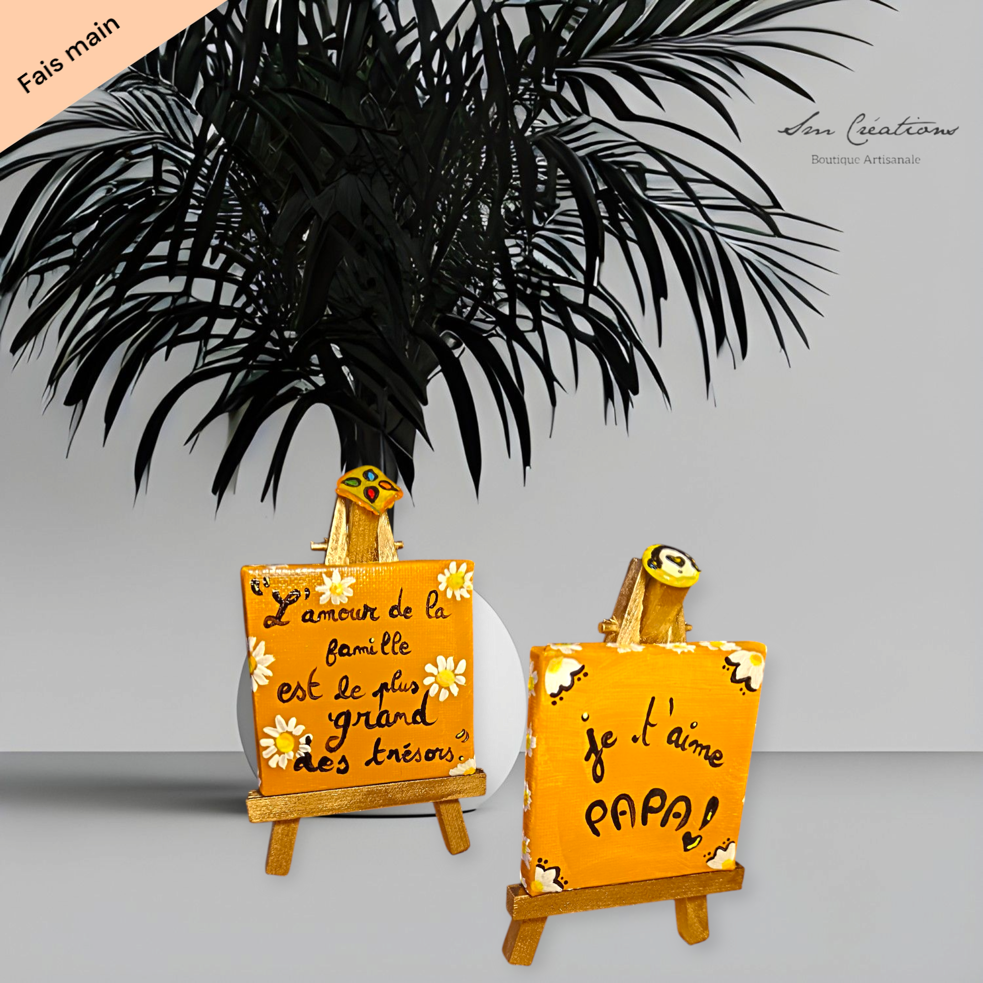 Mini toile caramel sur chevalet doré/ Artisanale signé- Idées cadeaux Spécial Doux Messages 2025