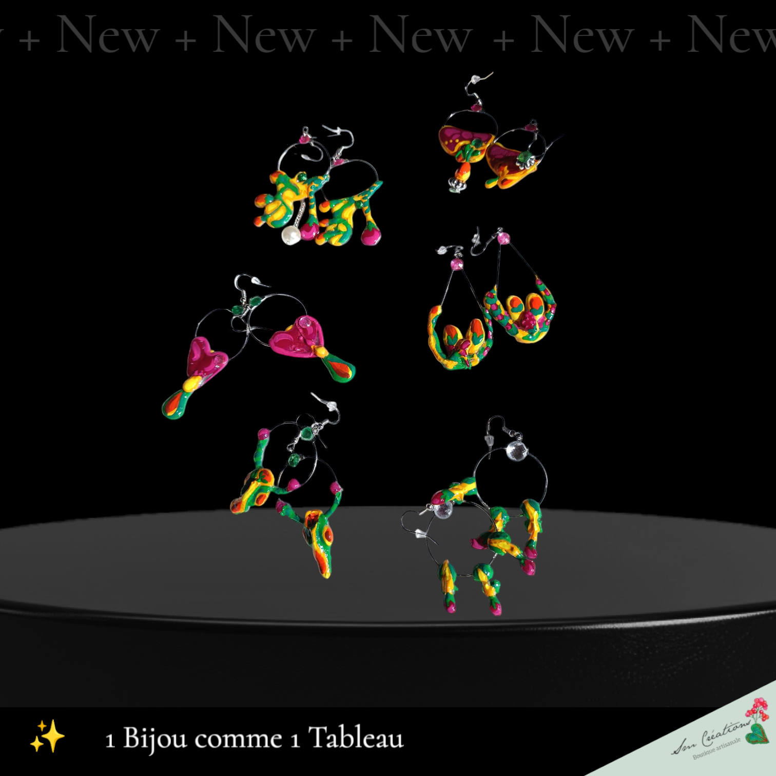 Boucle d'oreille Artisanale en Gomme D'arabique/ Acrylique - "Cactus in Love" - Printemps/ Eté 2025