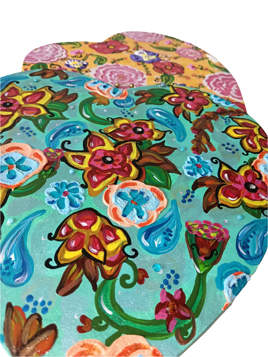 "Coeur coulant d'azur" Peinture acrylique / texturée 29x29cm avec attache perlée artisanale - originale signé