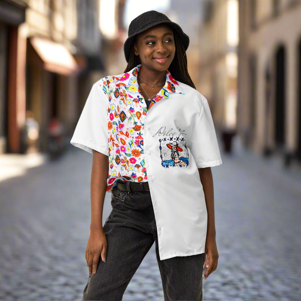 Chemise à boutons unisexe Recyclée ''Dolce Vita'' Summer 2025 Effet Collage/ Mosaïque
