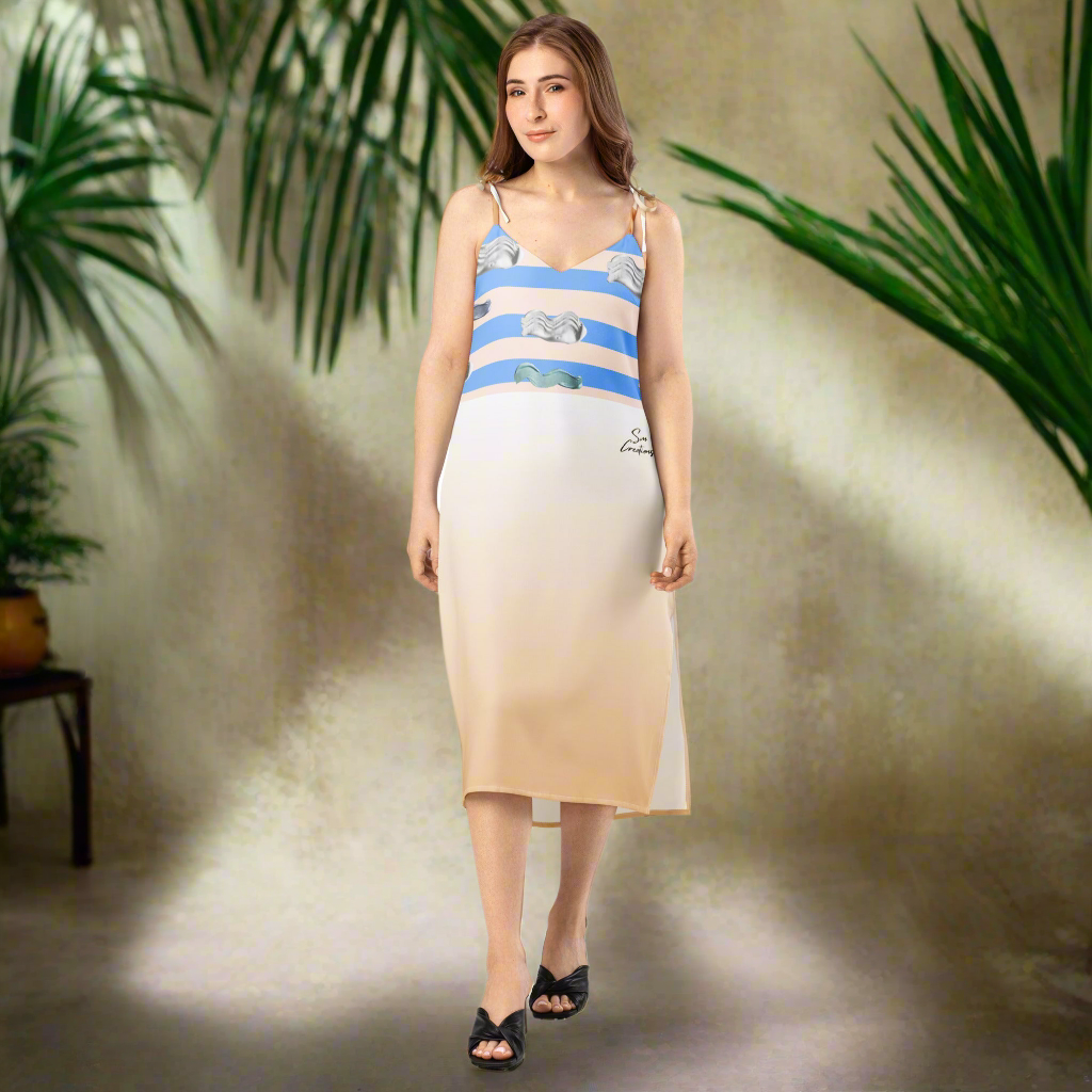 Robe midi à bretelles ''Crème solaire et marinière'' 2025/ Été