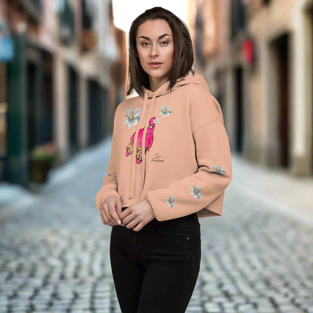 Sweat ร  Capuche Crop-Top '' รtoile de mer en wax'' Design 2025 Coloris Beige