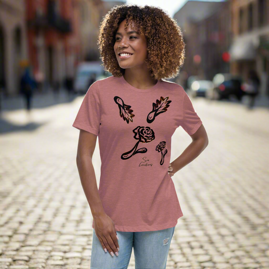T-shirt Dรฉcontractรฉ pour Femme 100%Coton ''Feuilles en brun'' 2025 Automne