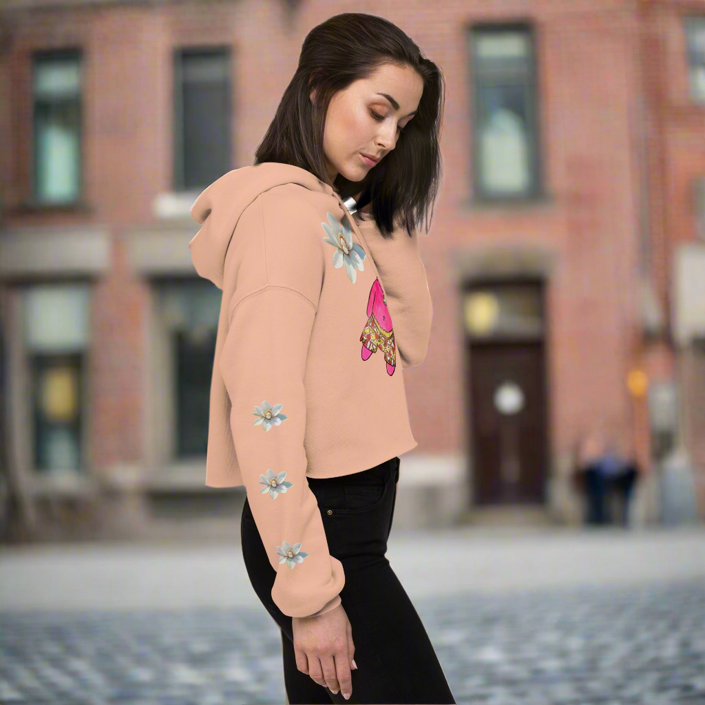 Sweat ร  Capuche Crop-Top '' รtoile de mer en wax'' Design 2025 Coloris Beige