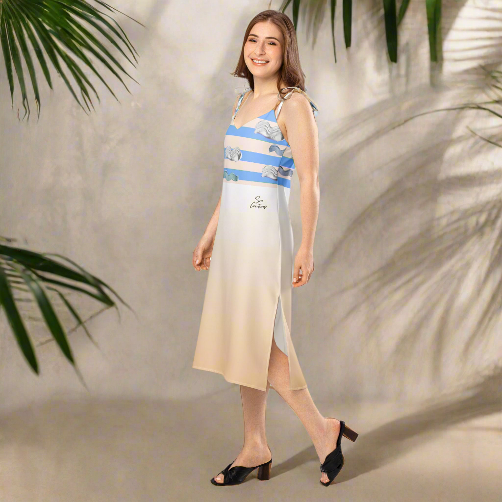 Robe midi à bretelles ''Crème solaire et marinière'' 2025/ Été