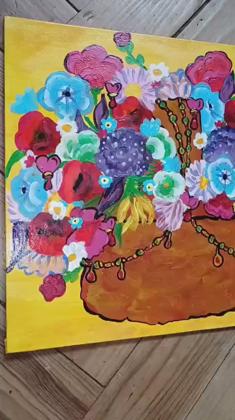 Carré Décoratif ''Toujours + de fleurs" 25*25cm/ Exemplaire unique signé 2025